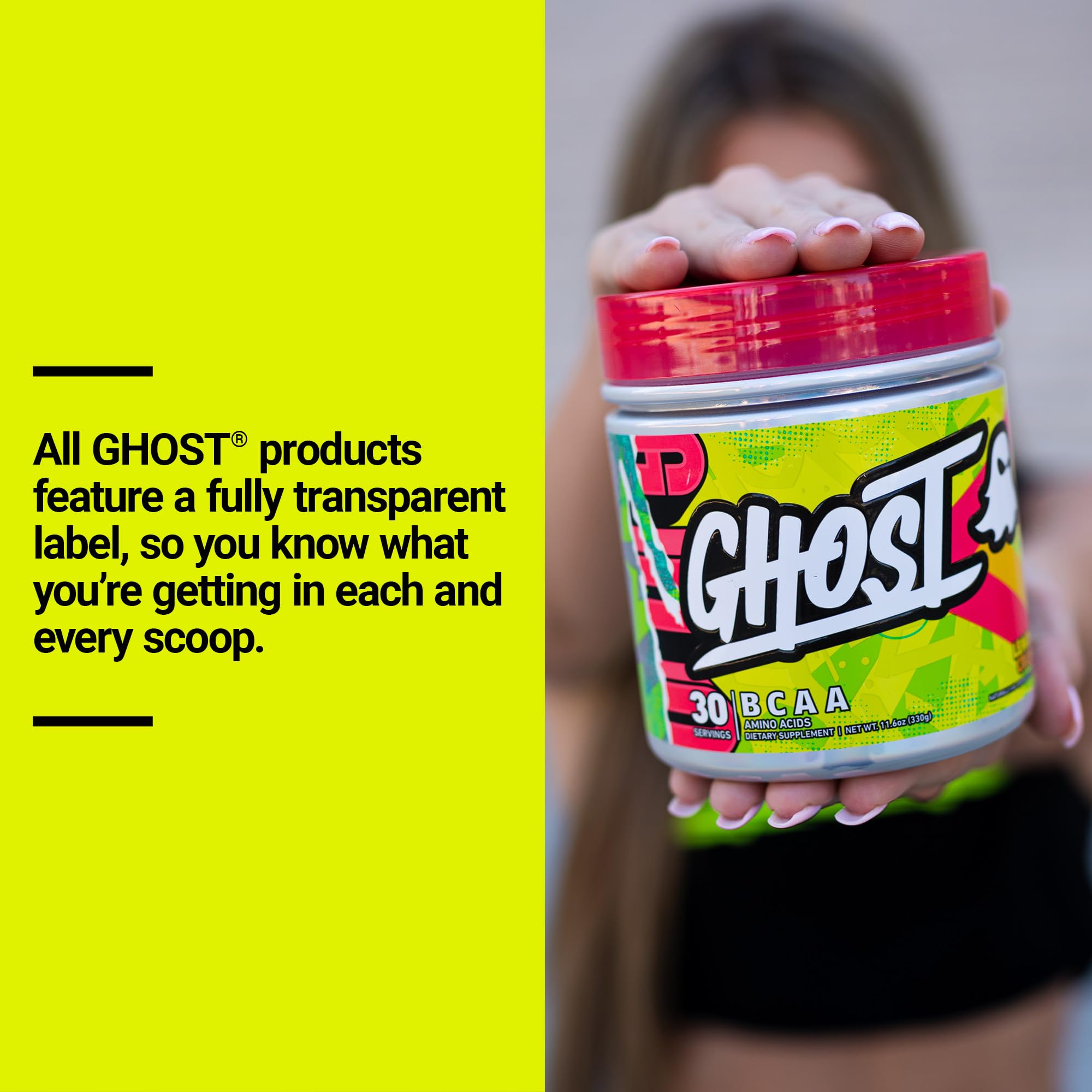 GHOST BCAA Powder Lemon Crush – 7G BCAAs, Sugar-Free, 30 Servings