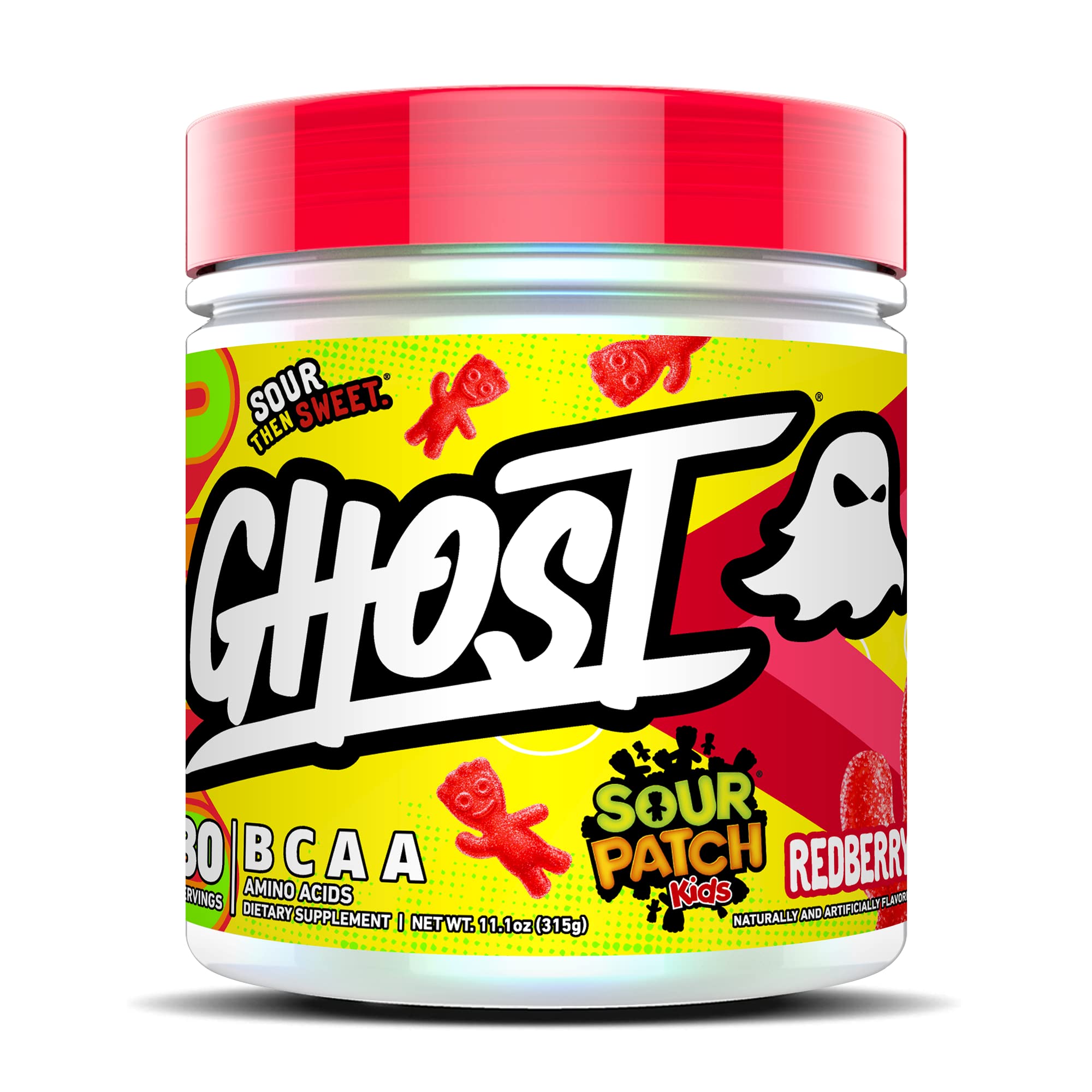 GHOST BCAA Powder Sour Patch Kids Redberry – 7G BCAAs, Sugar-Free, 30 Servings | Pre/Intra/Post Workout