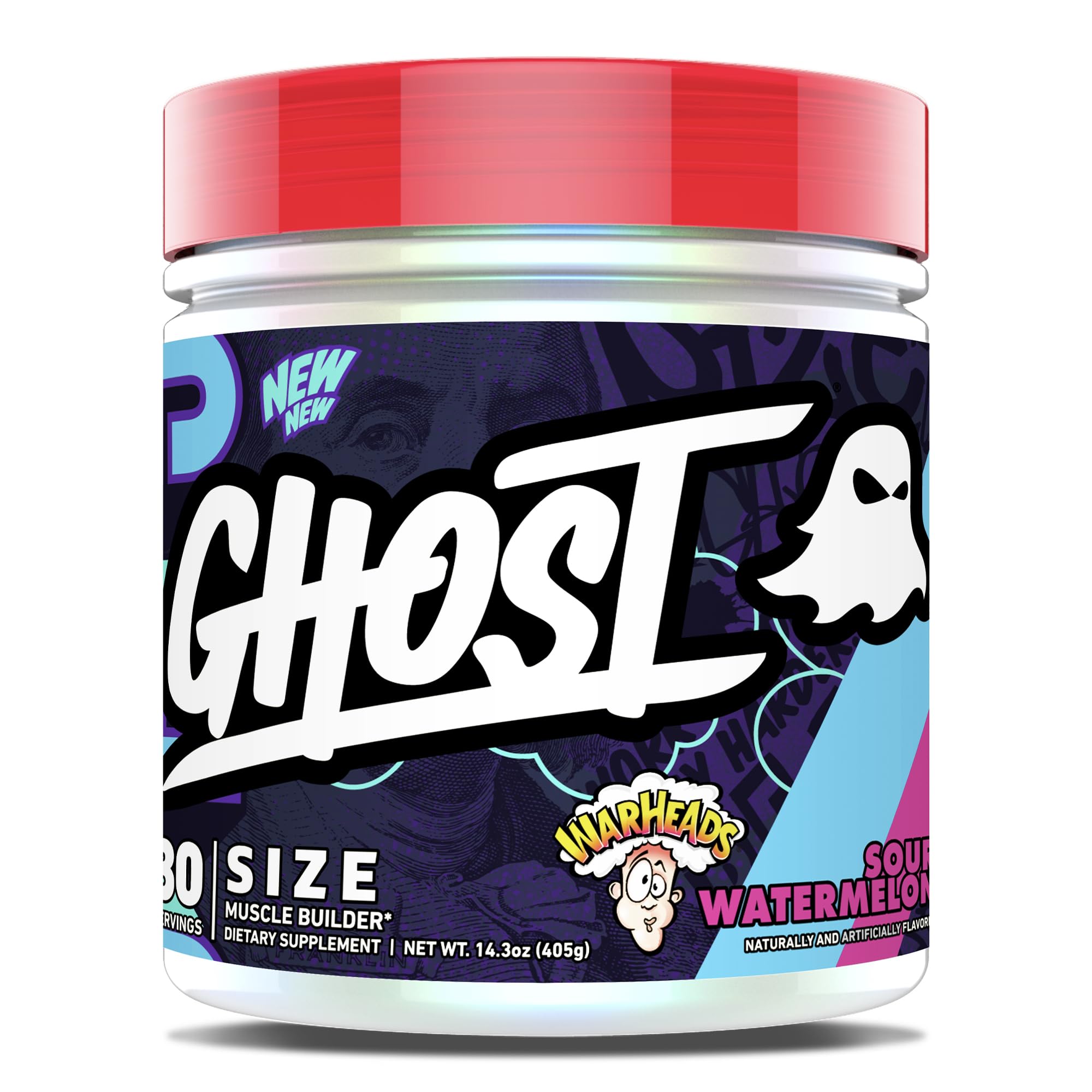 GHOST Size V3 Muscle Builder - Warheads Sour Watermelon, 30 Servings | Creatine, Betaine, Sugar-Free, Gluten-Free