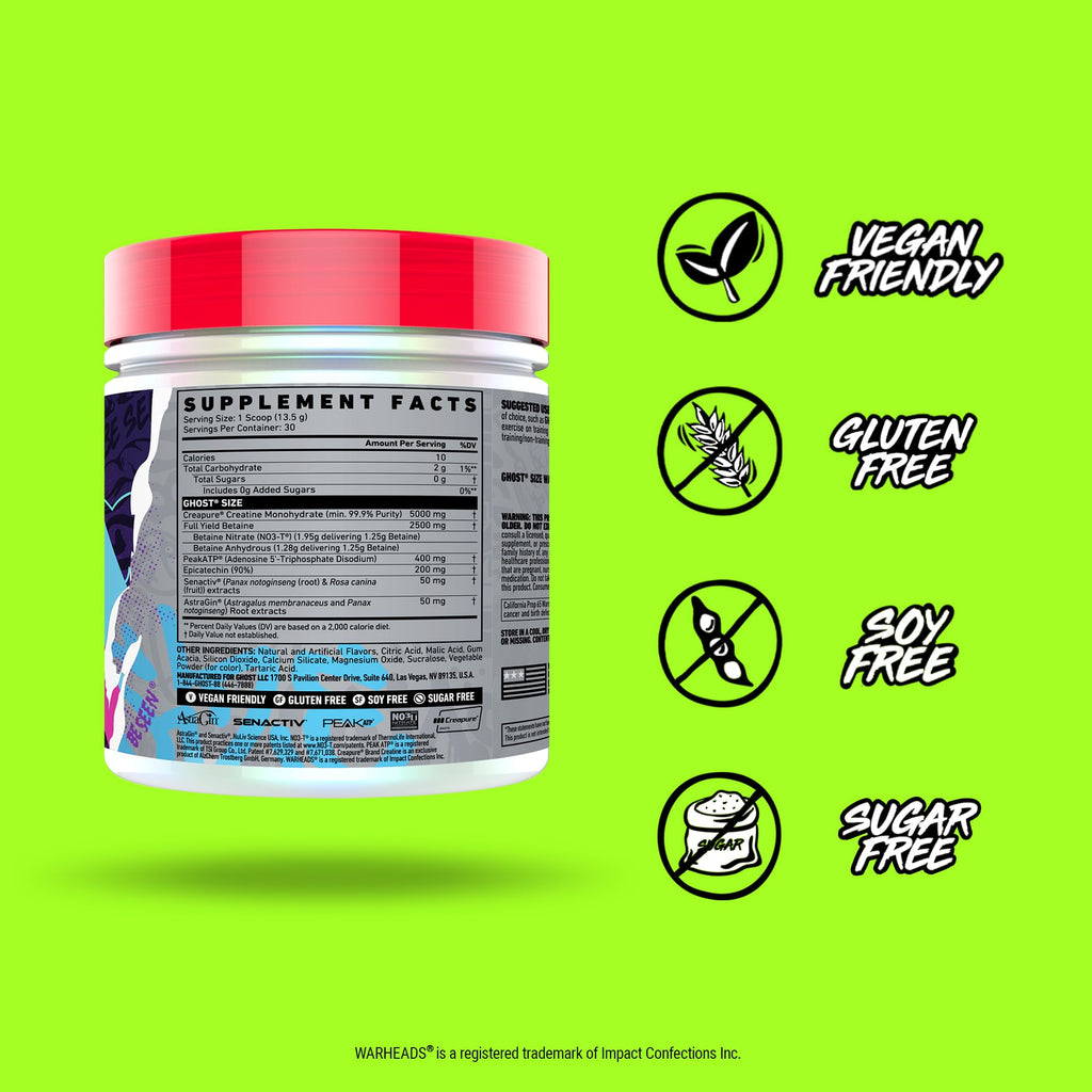 GHOST Size V3 Muscle Builder - Warheads Sour Watermelon, 30 Servings | Creatine, Betaine, Sugar-Free, Gluten-Free