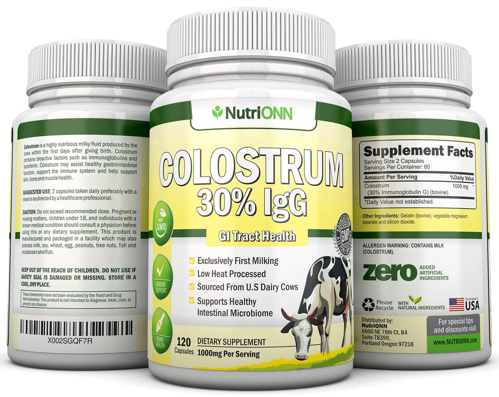 Colostrum 1000mg | 120 Capsules | 30% IgG | First Milking US Dairy
