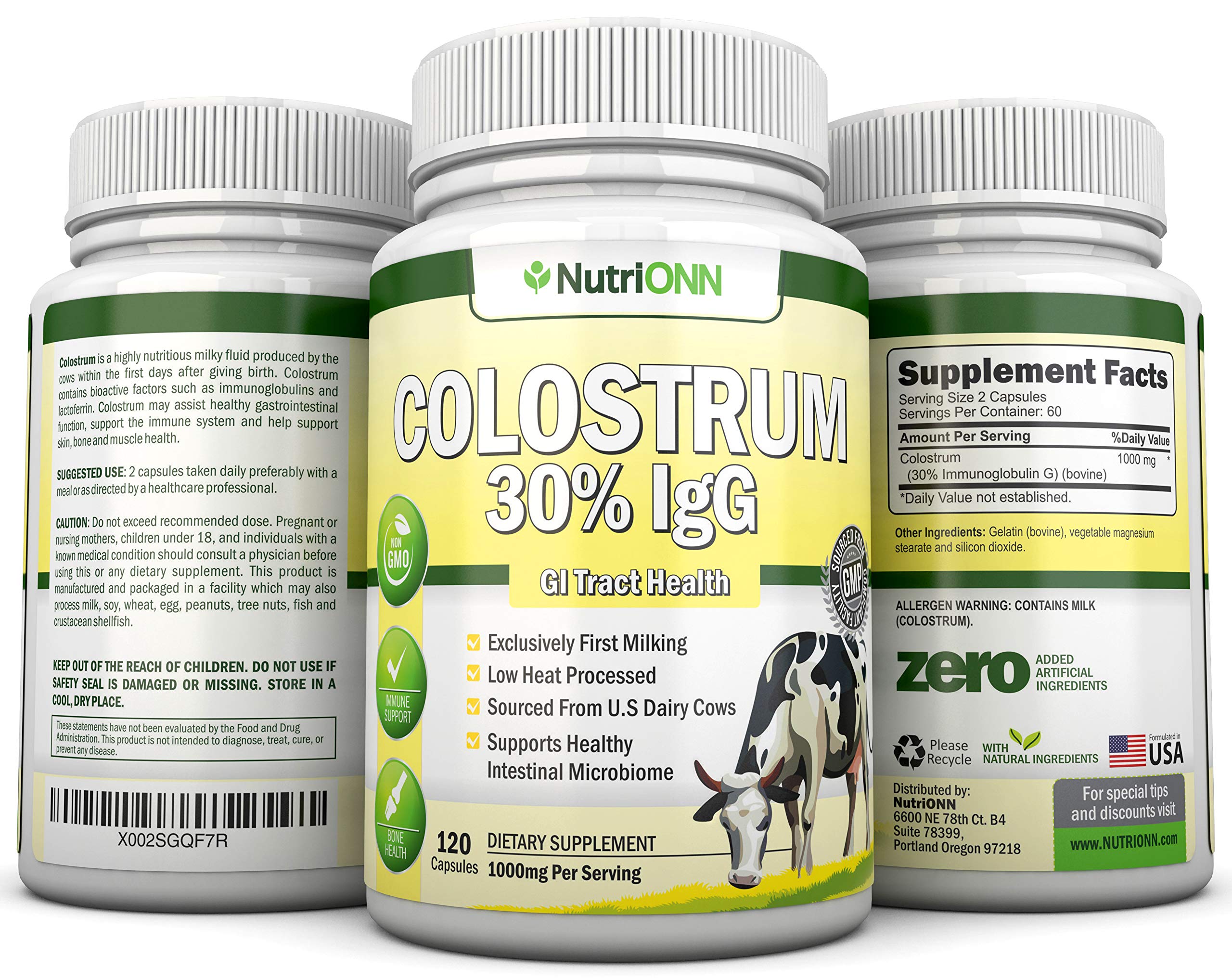 Colostrum 1000mg | 120 Capsules | 30% IgG | First Milking US Dairy
