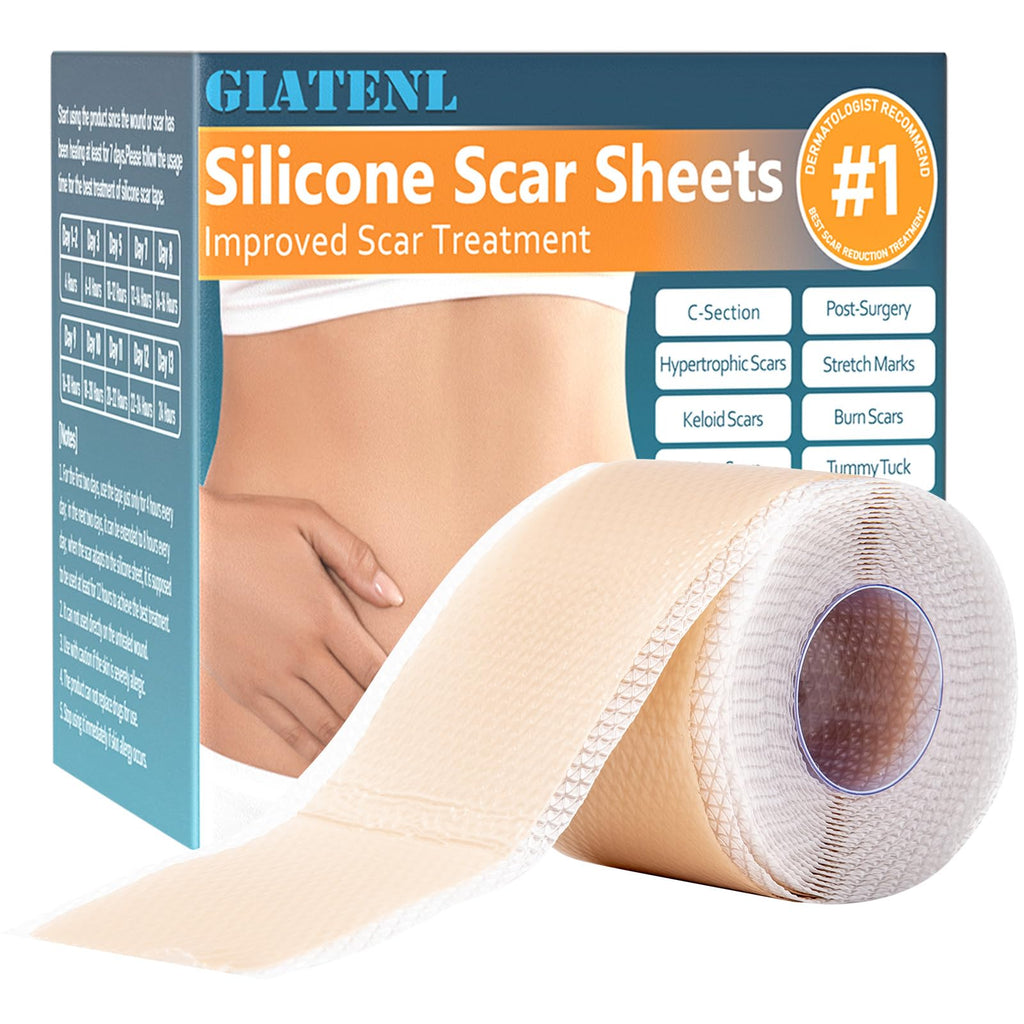 GIATENL Silicone Scar Sheets Roll – Reusable Scar Tape for Surgical Scars, Keloids, C-Section (1.5m)