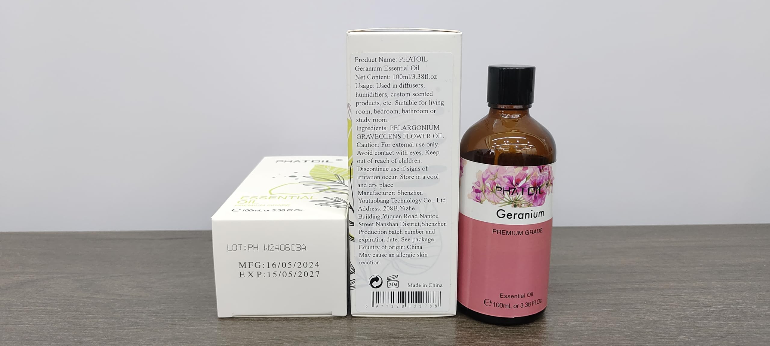 Geranium Essential Oil 100ml | PHATOIL Aromatherapy for Diffuser, Humidifier & DIY Candles