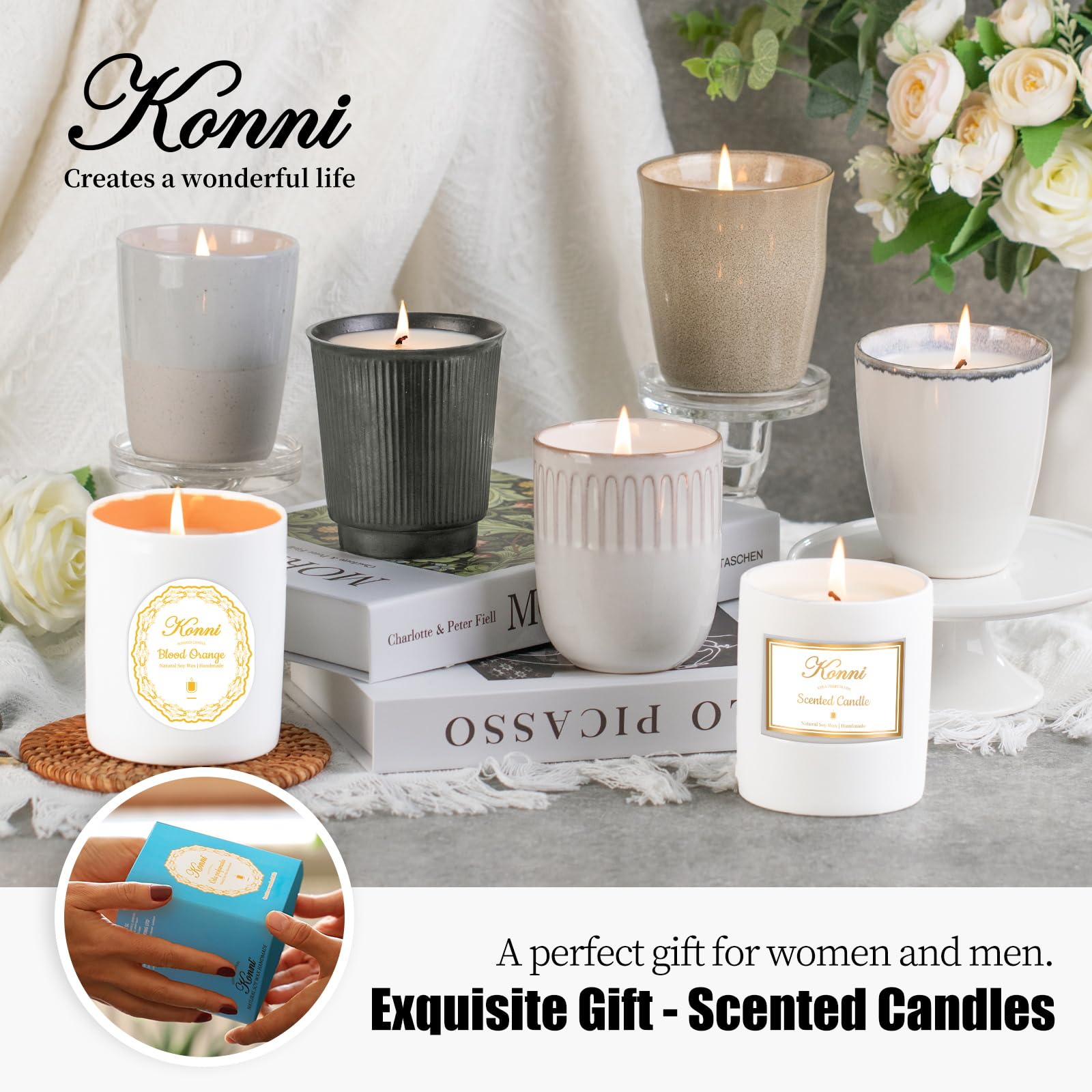 9oz White Soy Scented Candle – Lavender Aromatherapy Jar, Ceramic Cup 7 (Non-Toxic Gift)