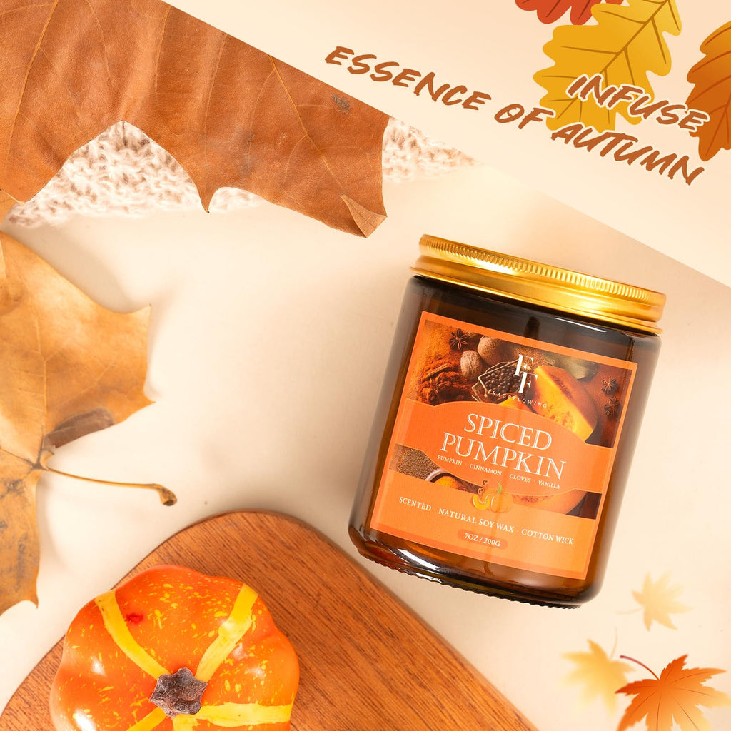 Fall Candle: Spiced Pumpkin Scented Soy, 7 oz Jar | Autumn Aromatherapy