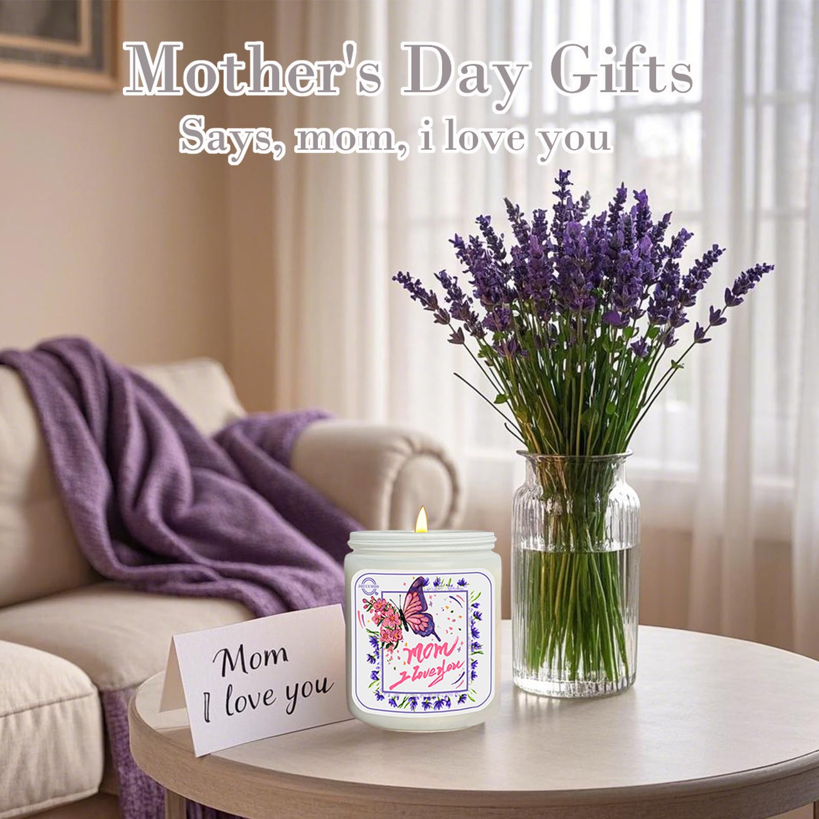 Christmas Gifts for Mom - Lavender Eucalyptus Soy Wax Candle | 50-Hour Burn