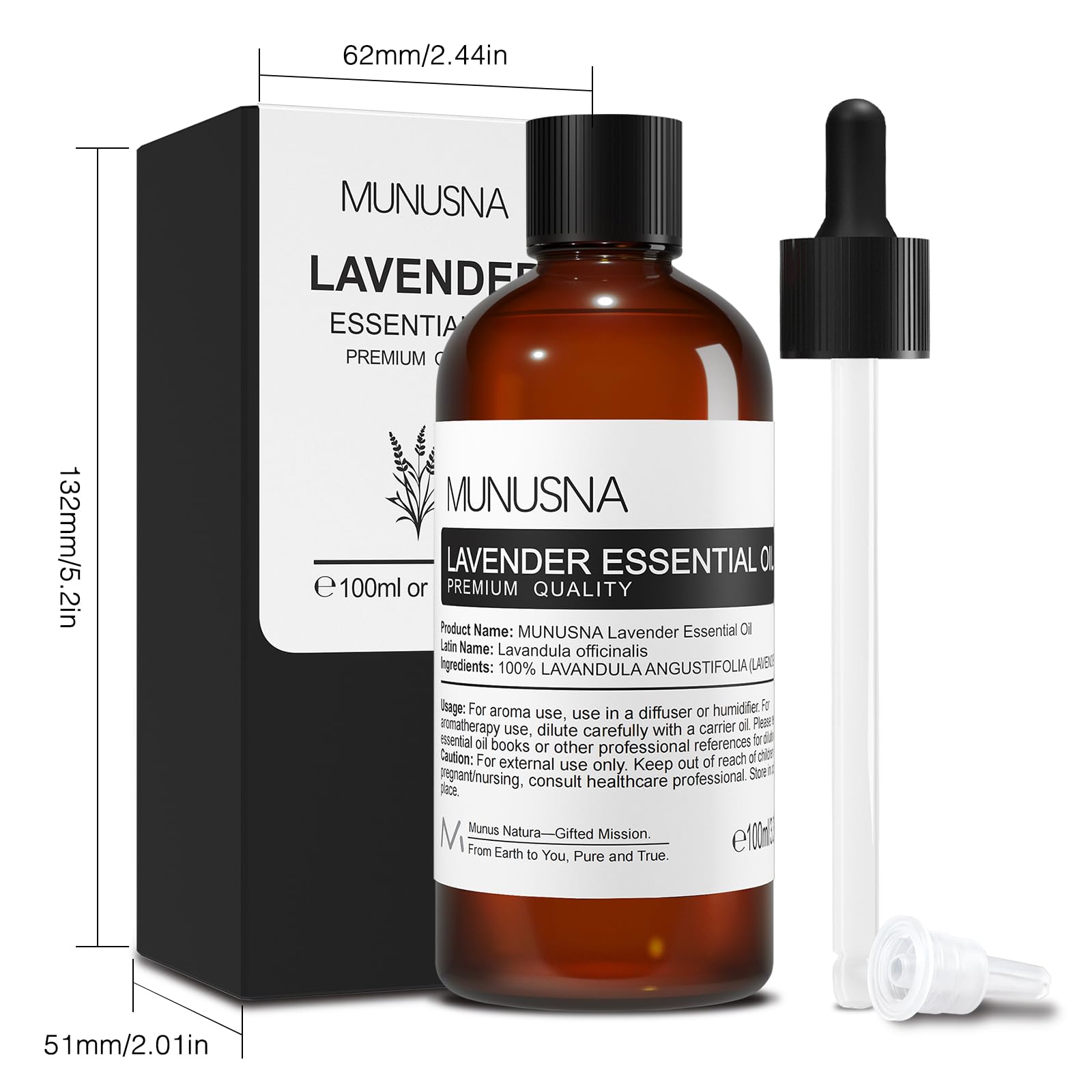 MUNUSNA Lavender Essential Oil, Pure & Natural Lavender Oil 100ML, Premium Grade Essential Oils for Hair, Body, Skin, Aromatherapy Diffuser, Meditation, Massage, Home, Candle, Soap, Bath Bombs Making