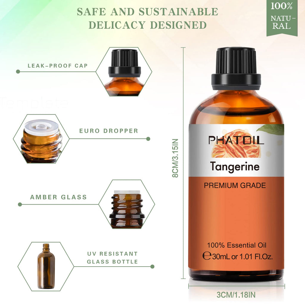 Tangerine Essential Oil 30ml – PHATOIL Pure Aromatherapy for Diffusers, DIY Soap, Candle, Bath Bombs