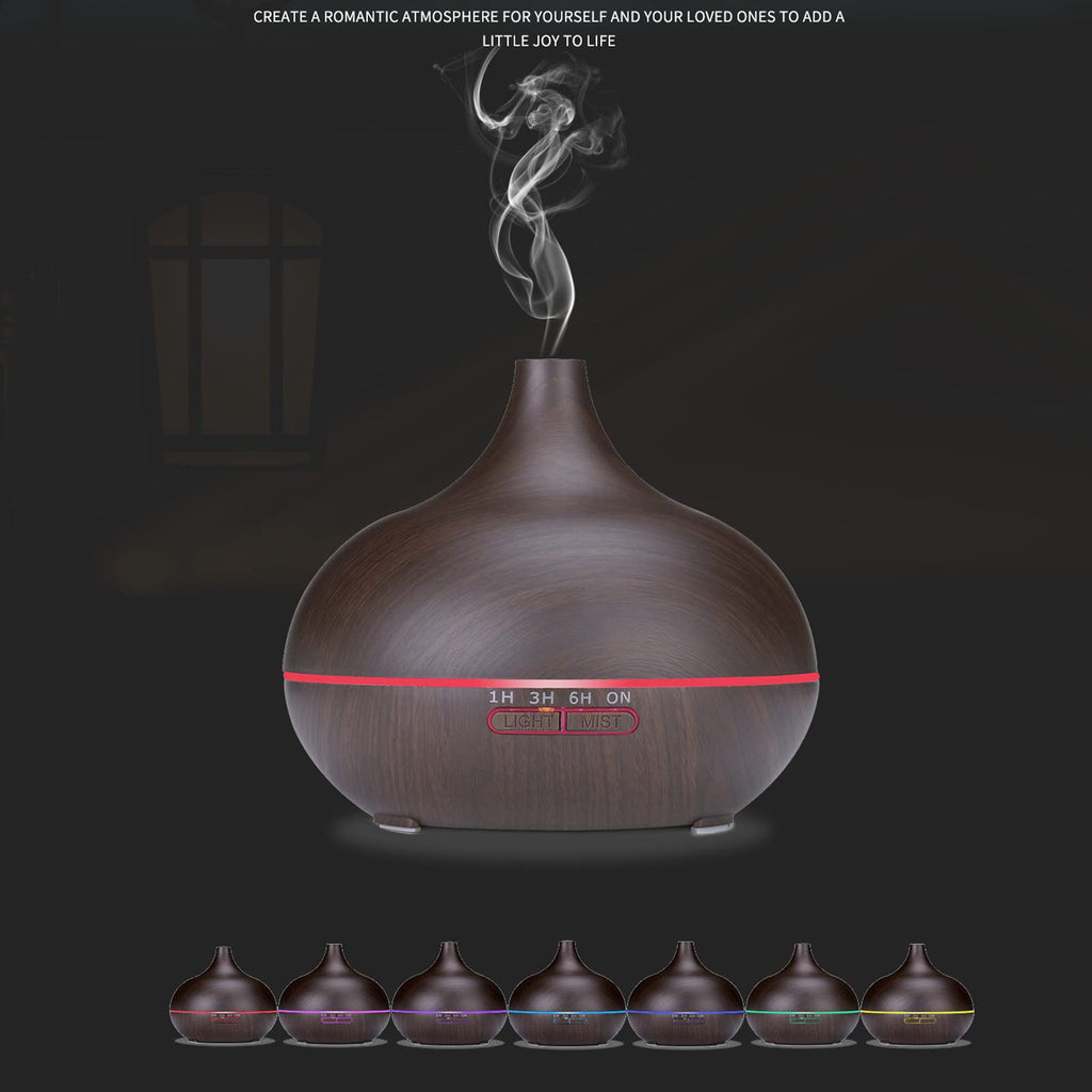 550ml Aroma Diffuser for Essential Oils – Large Room, Ultra Quiet Ultrasonic Humidifier with 7-Color LED
