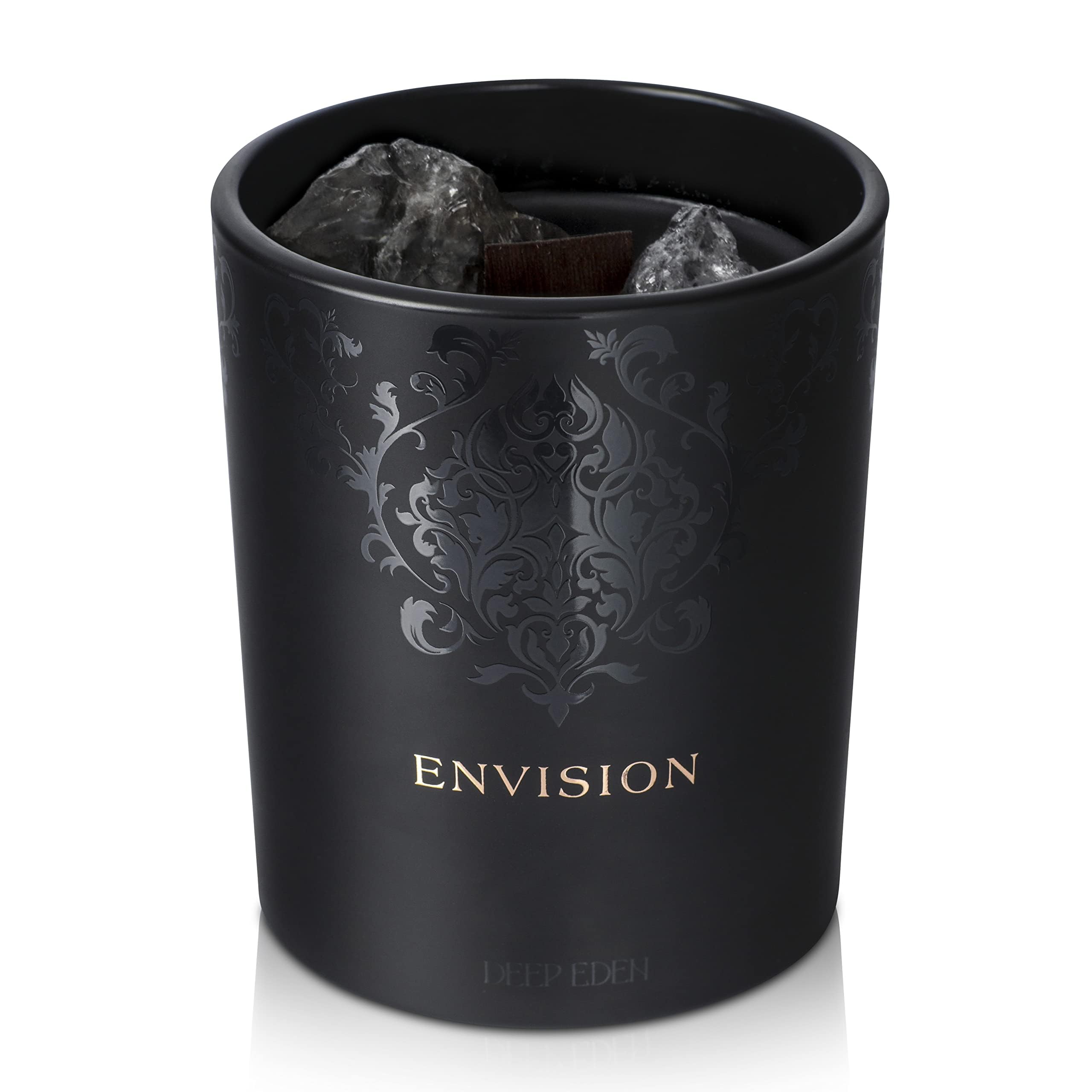 Black Orchid & Pine Moss Crystal Candle – Luxury Manifestation with Quartz Crystals (7.4oz)