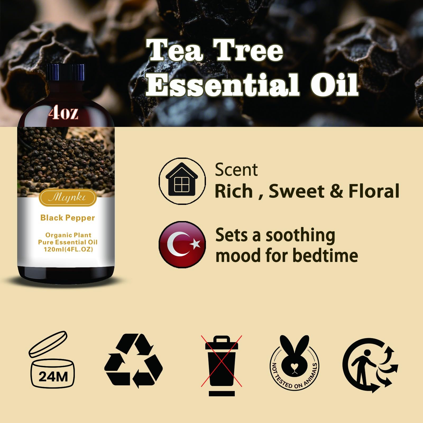 Black Pepper Essential Oil 4.33oz (130ml) – 100% Pure Fragrance Oil for Diffusers, Candles & Soap