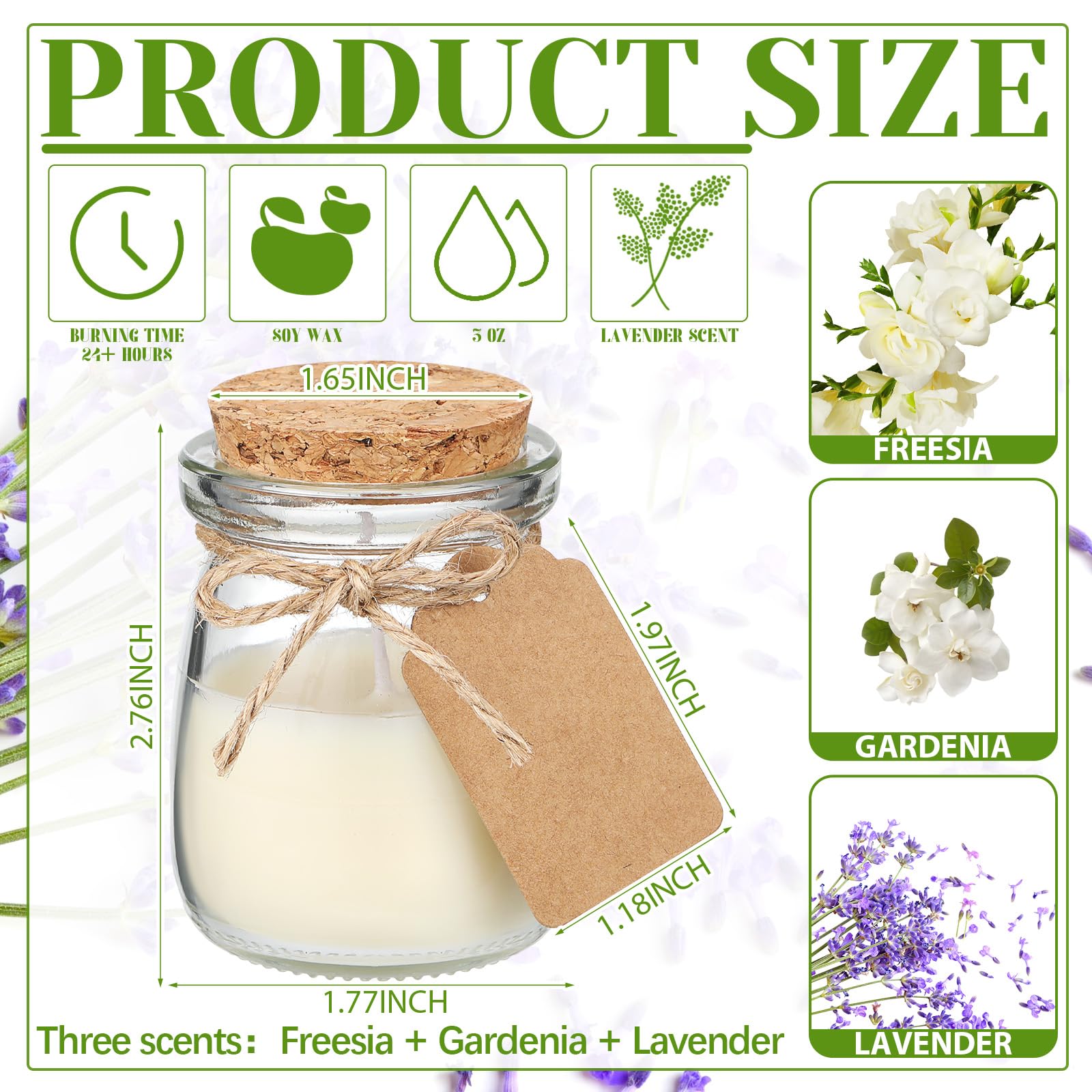 MTLEE 50 Pcs Wedding Jar Candles – Natural Soy Wax with DIY Tags (Freesia/Gardenia/Lavender)
