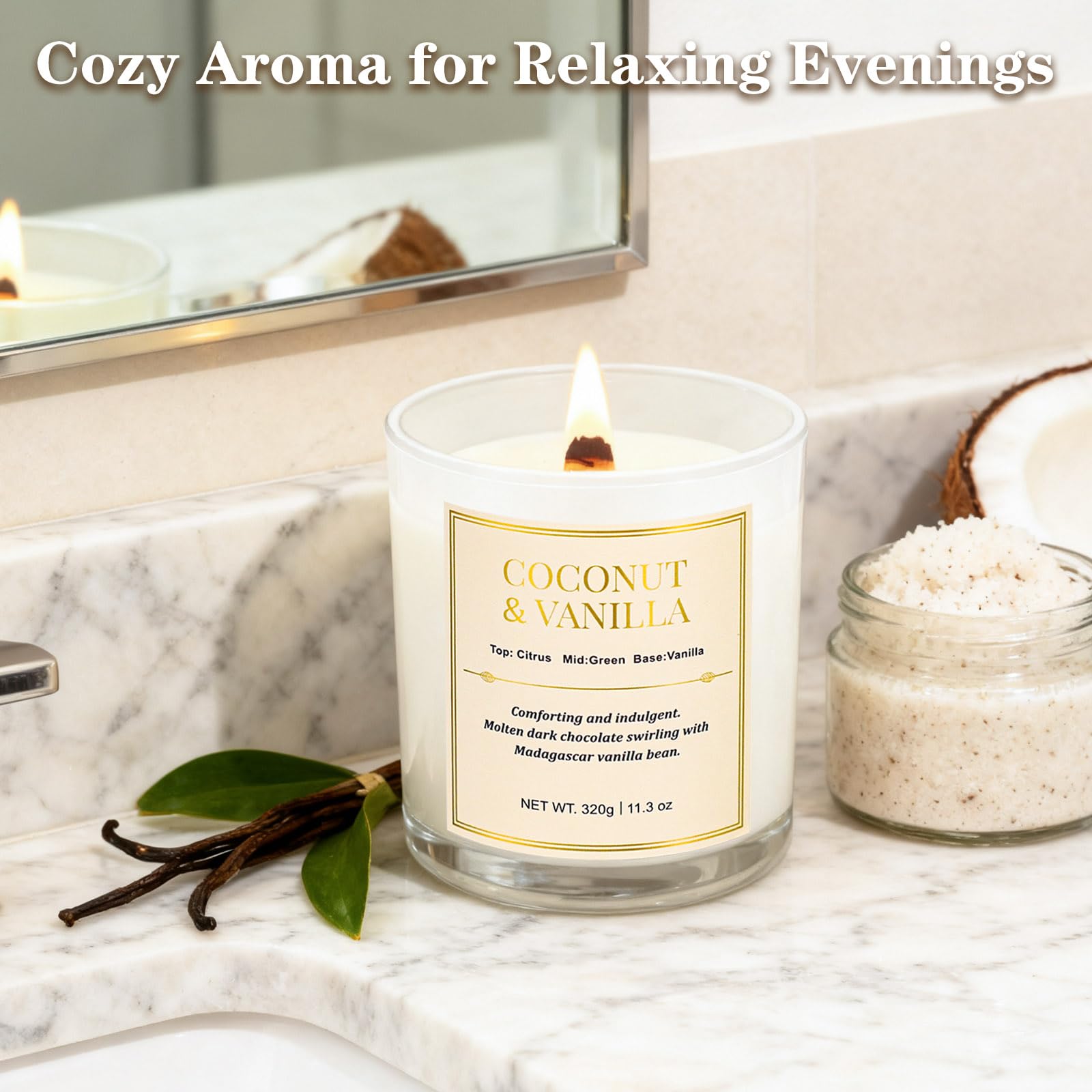 2 Pack Wood Wick Coconut & Vanilla Candle Gift Set | Soy Wax Candles