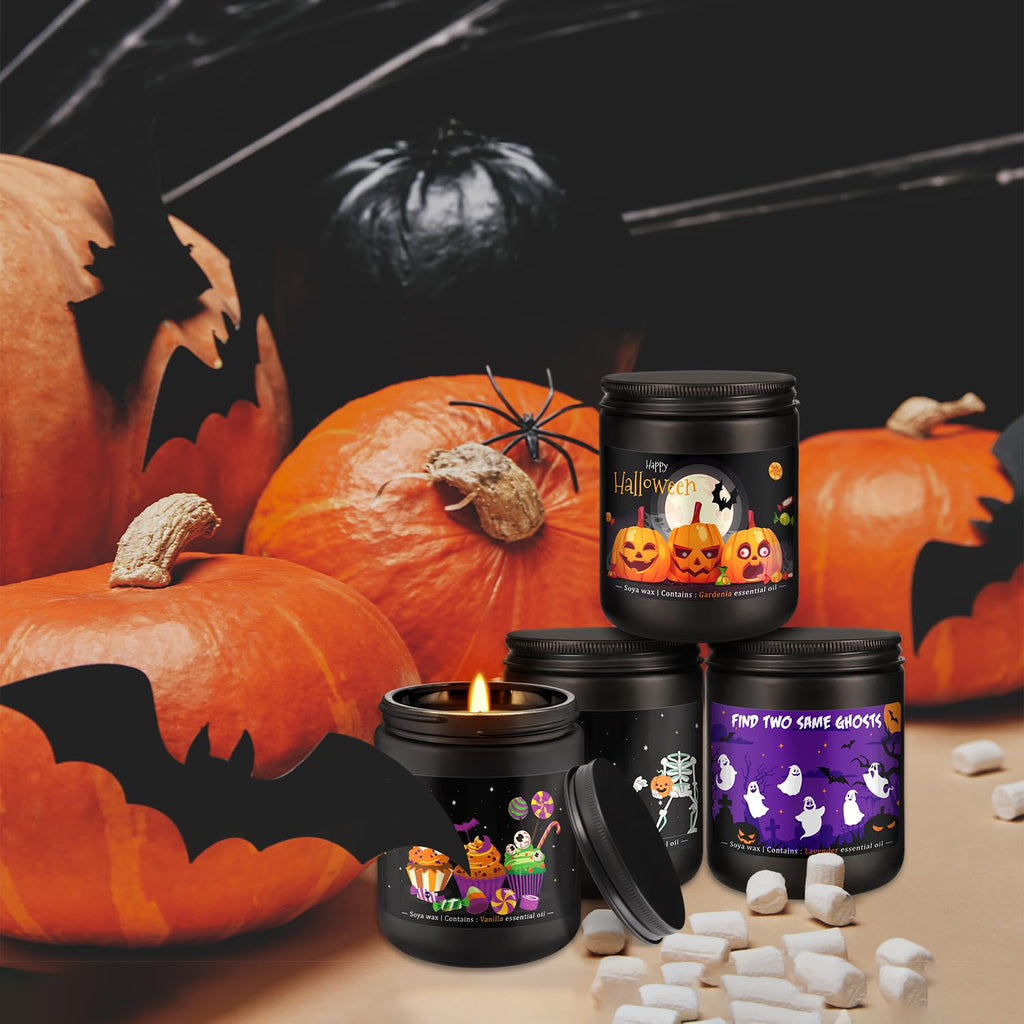 4 Pack 8oz Halloween Scented Candles – Soy Wax Home Decor Gift Set