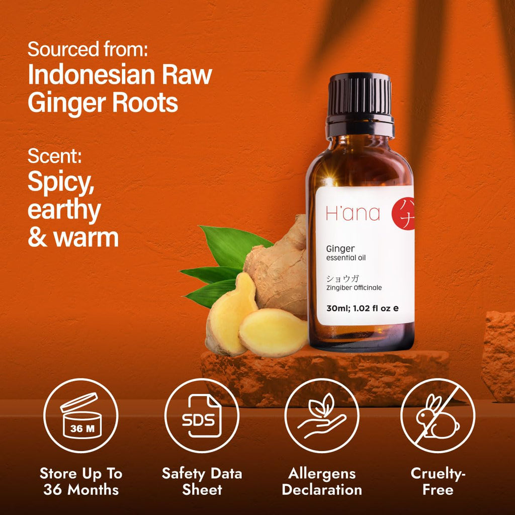 H'ana Ginger Essential Oil 1.02 fl oz | Hair, Skin & Diffuser