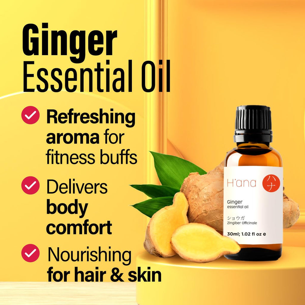 H'ana Ginger Essential Oil 1.02 fl oz | Hair, Skin & Diffuser