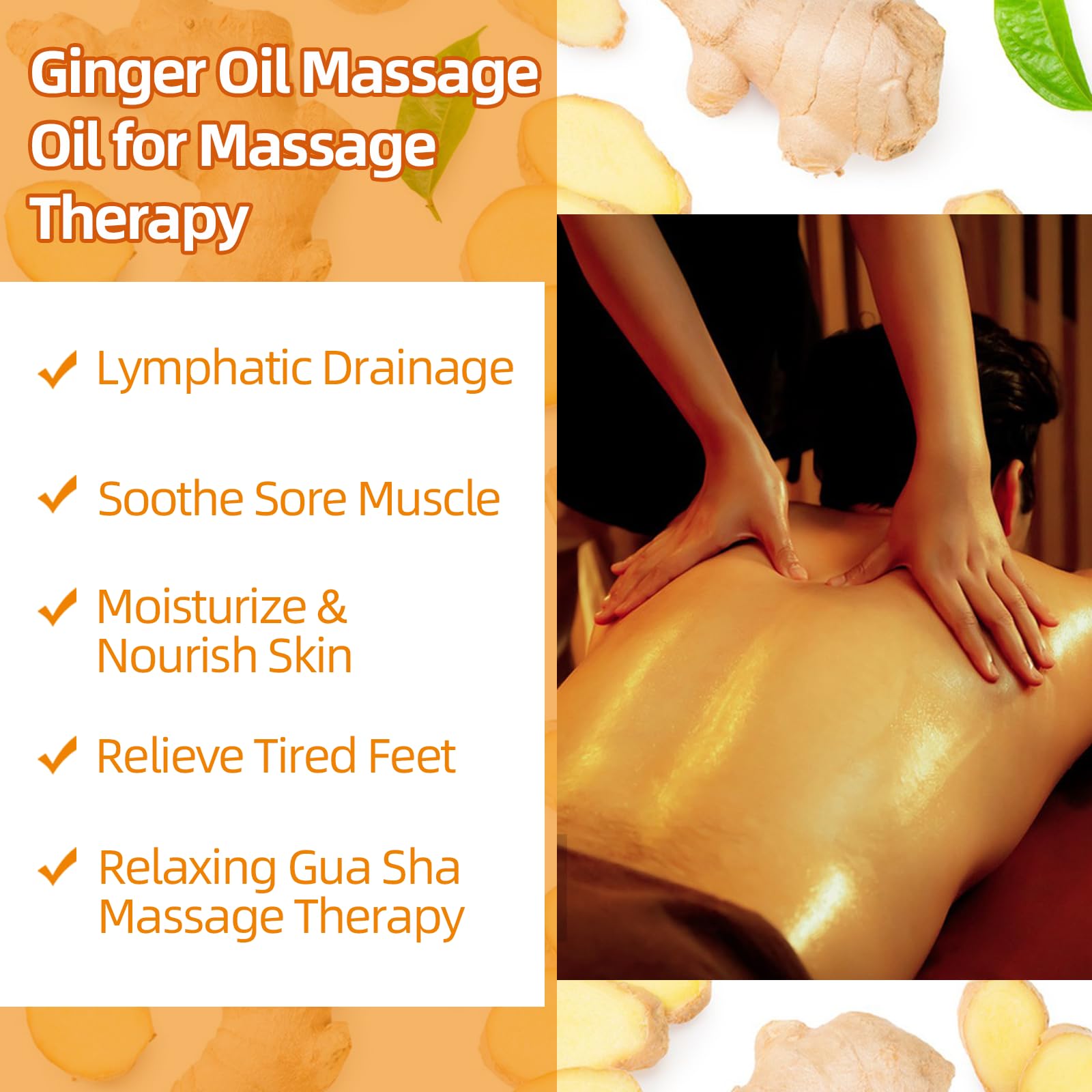 Ginger Oil Massage Oil for Therapy, Lymphatic Drainage, Sore Muscle Relief | Arnica