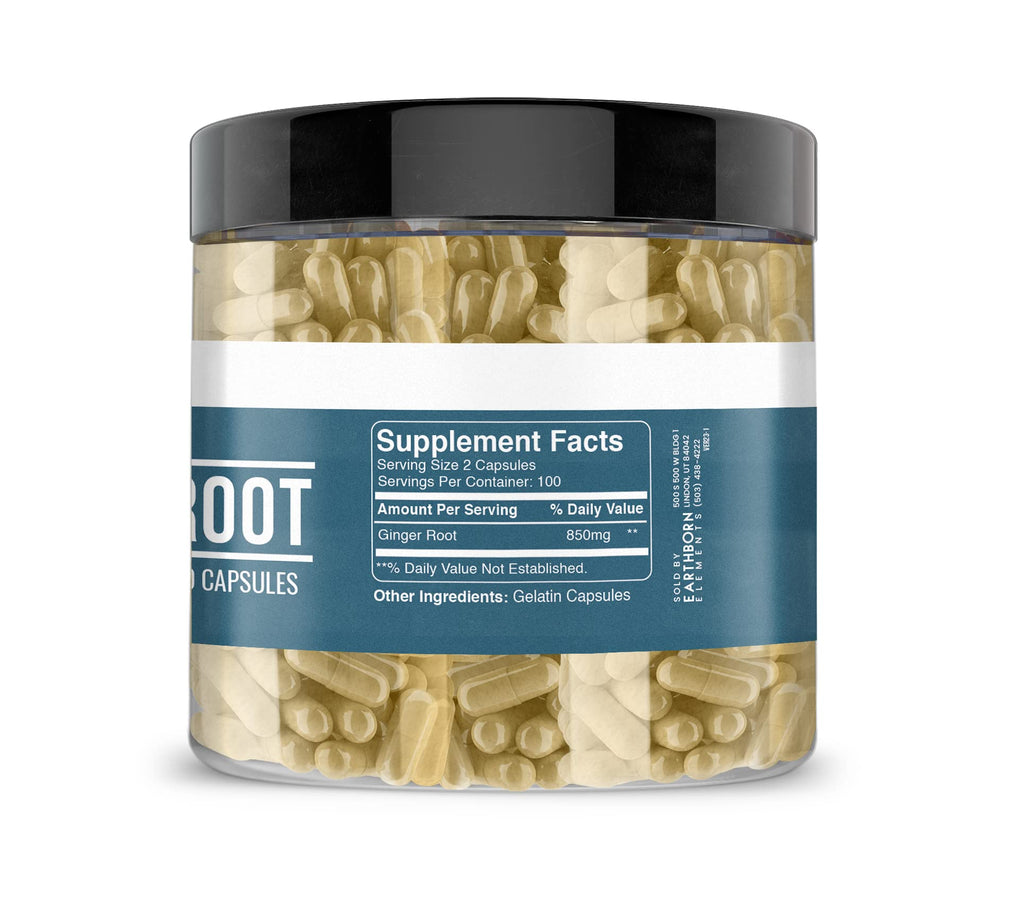 Earthborn Elements Ginger Root Capsules - 200, Pure & Undiluted, No Additives