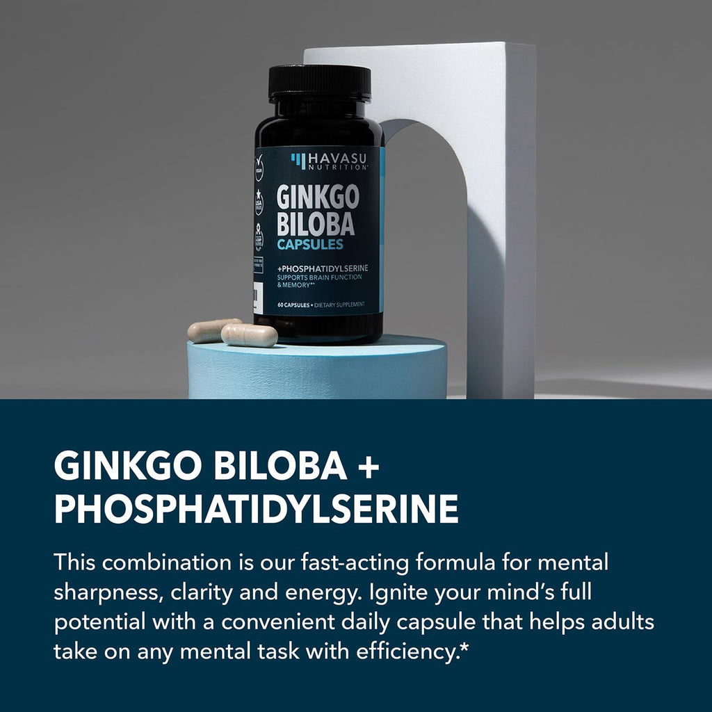Ginkgo Biloba 120mg with Phosphatidylserine | Nootropic Brain Health & Focus - 60 Non-GMO Capsules
