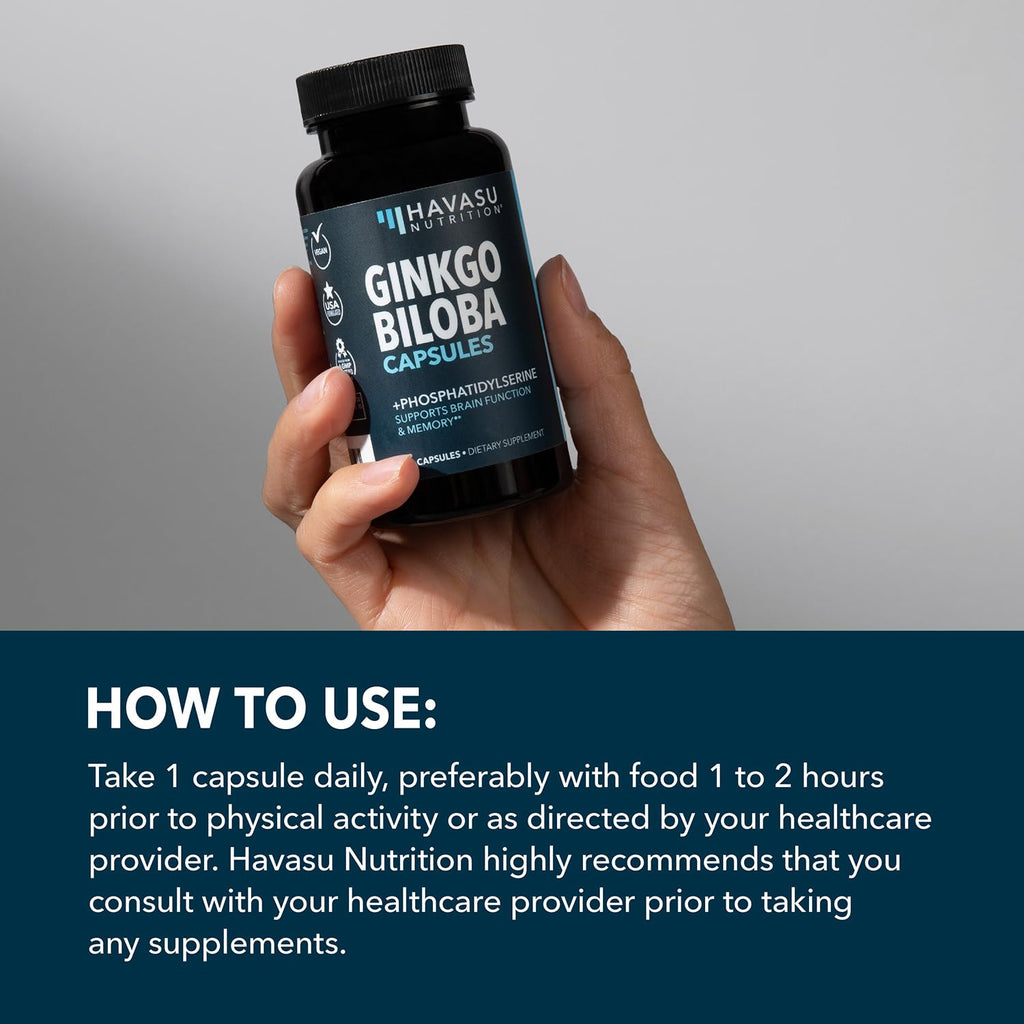 Ginkgo Biloba 120mg with Phosphatidylserine | Nootropic Brain Health & Focus - 60 Non-GMO Capsules