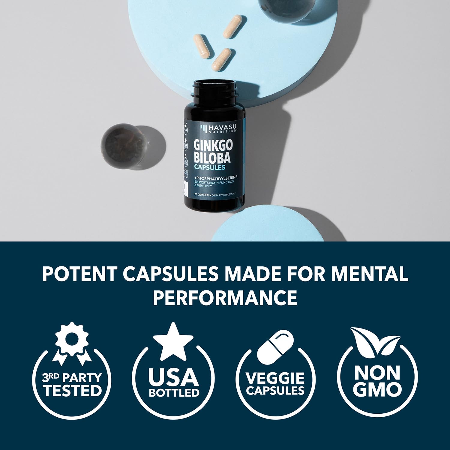 Ginkgo Biloba 120mg with Phosphatidylserine | Nootropic Brain Health & Focus - 60 Non-GMO Capsules