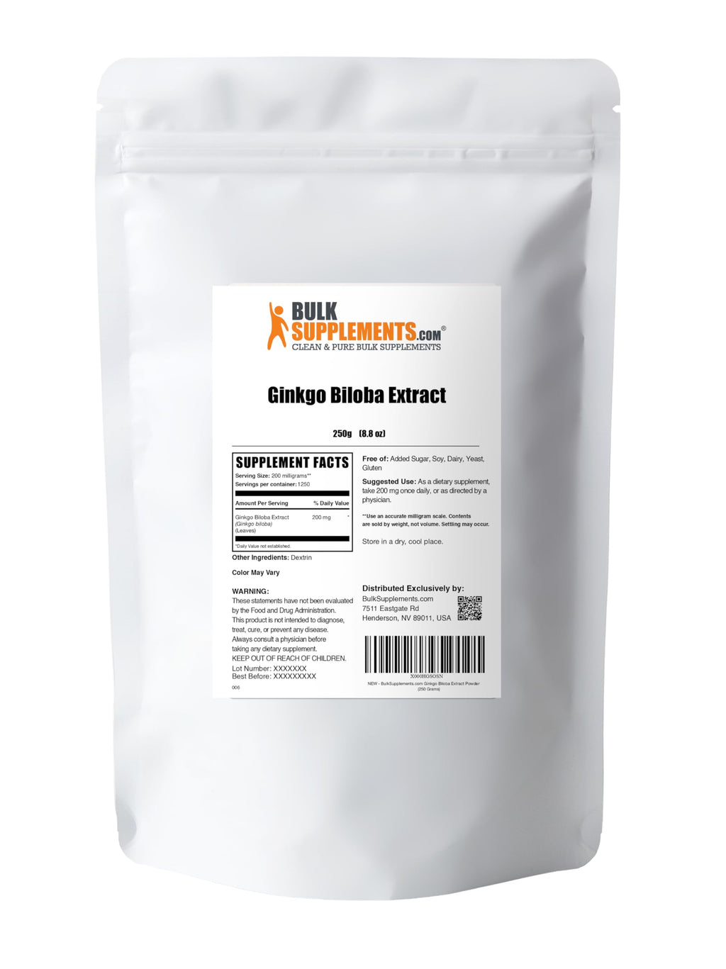 BulkSupplements.com Ginkgo Biloba Extract Powder – 200mg per Serving, 250g (Gluten Free)