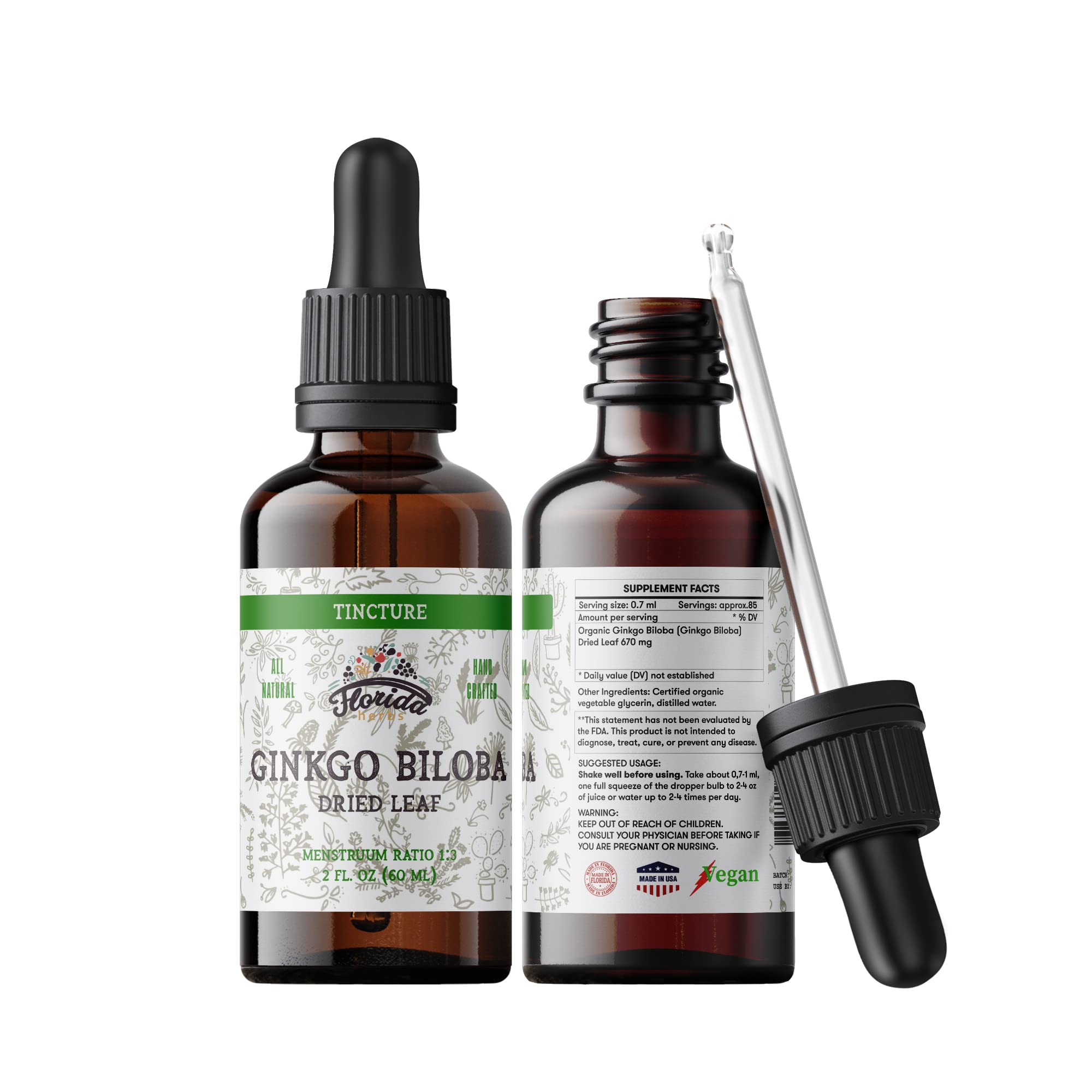 Ginkgo Biloba Tincture - Organic Ginkgo Biloba Extract (2 oz) | Florida Herbs