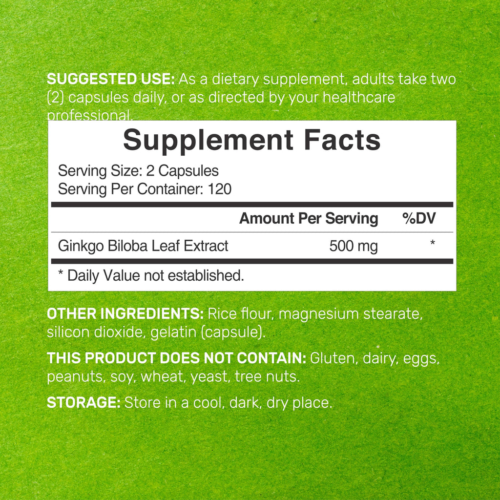 Ginkgo Biloba 500mg – 240 Capsules (4-Month Supply) – Extra Strength Brain Support