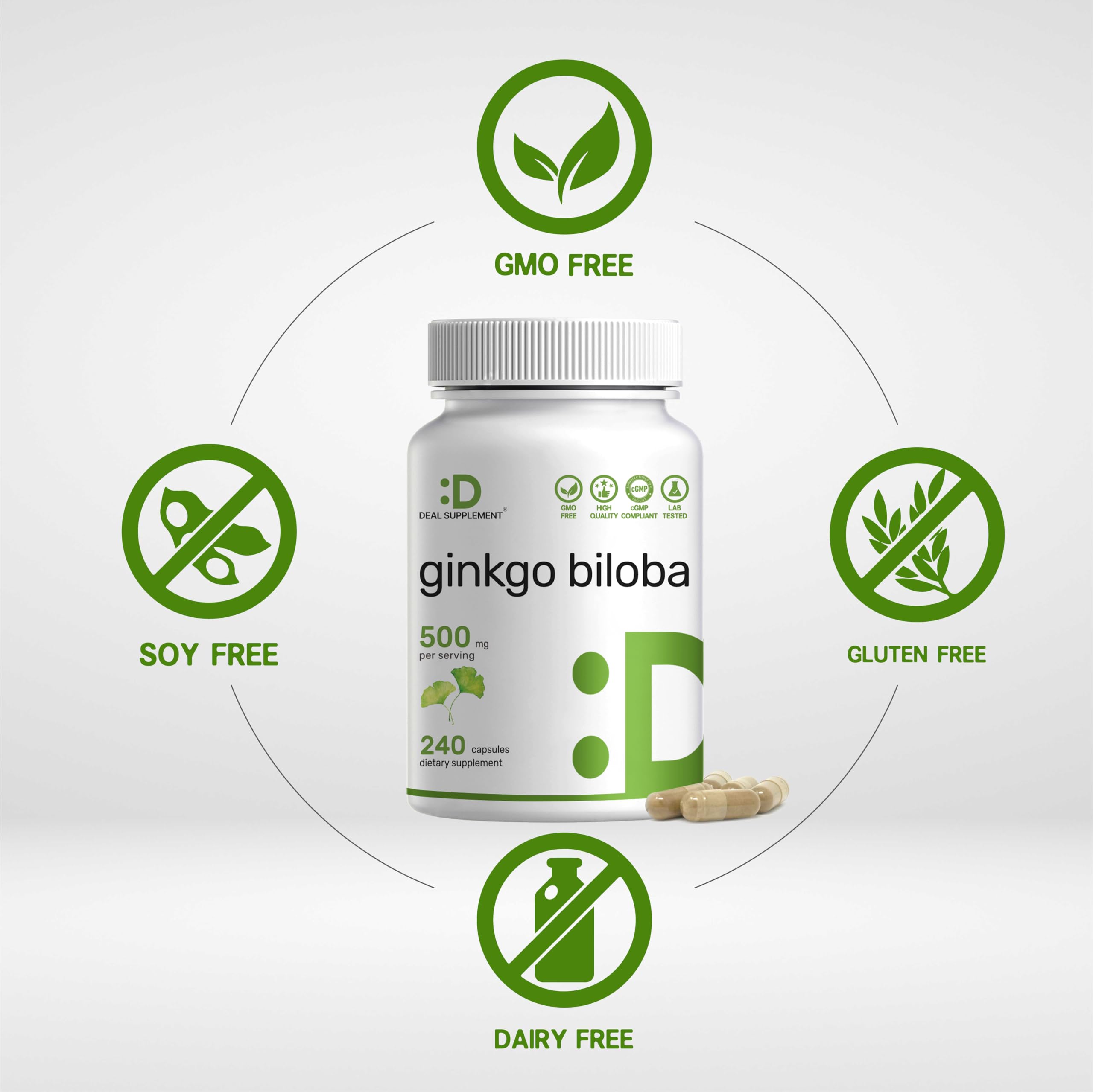 Ginkgo Biloba 500mg – 240 Capsules (4-Month Supply) – Extra Strength Brain Support