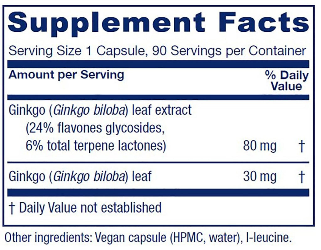 Vitanica Ginkgo Biloba Extract – Supports Circulation & Cognitive Health | 24% Flavone Glycosides, 6% Terpene Lactones | 90 Capsules