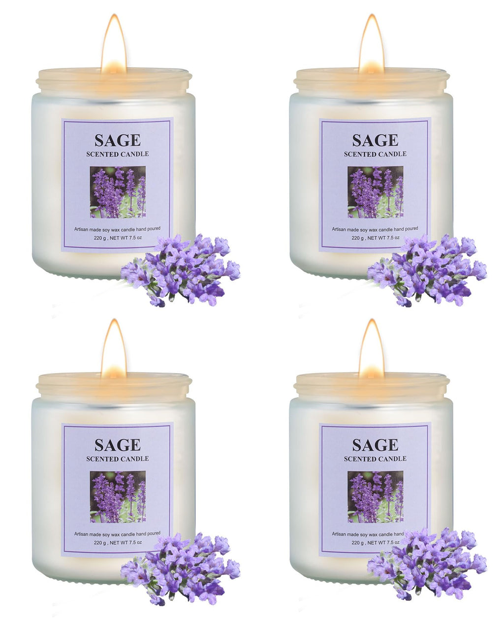 GITRANG 4 Pack Sage Candle Set – 30 oz, 200 Hour Home Aromatherapy Soy Candles