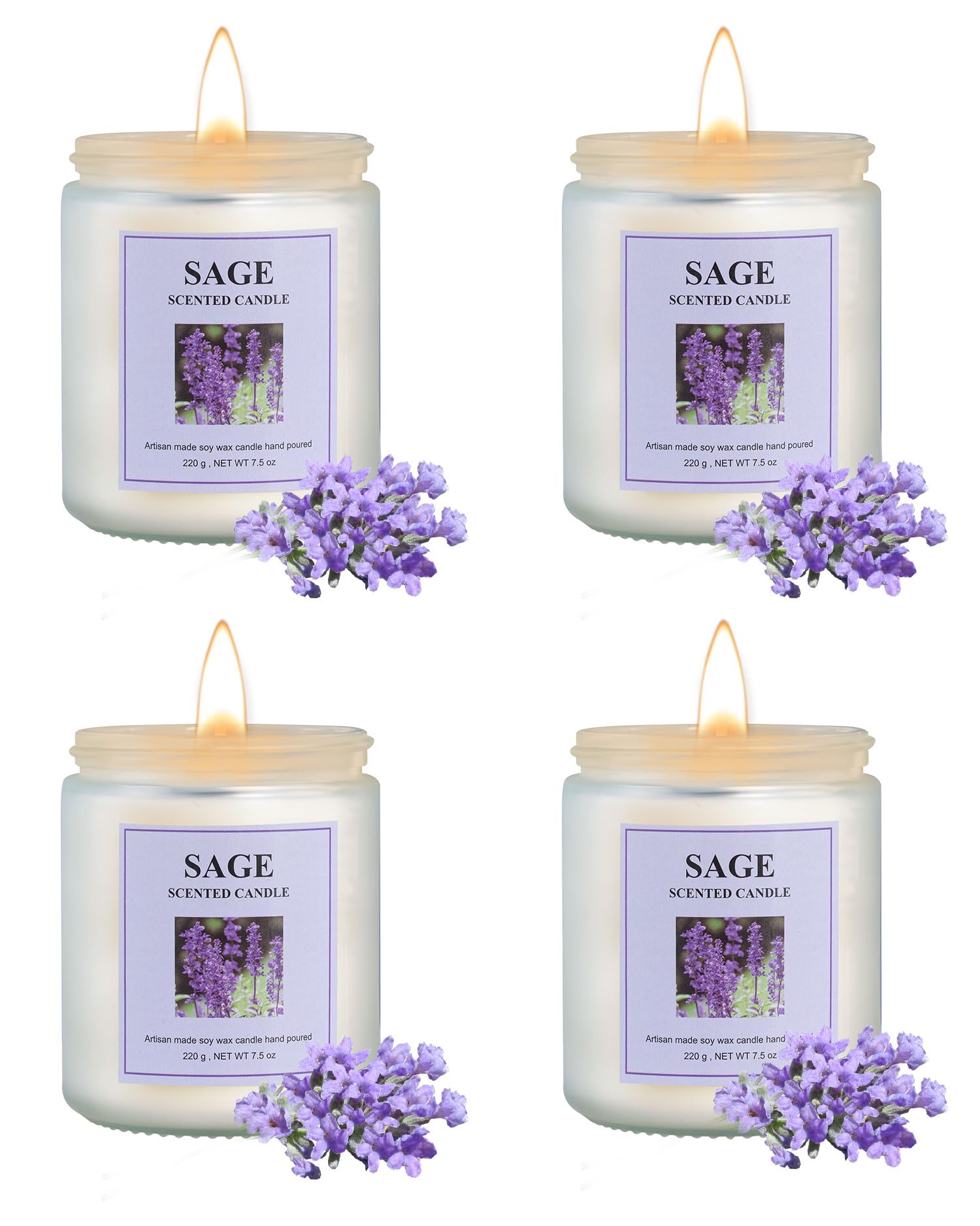 GITRANG 4 Pack Sage Candle Set – 30 oz, 200 Hour Home Aromatherapy Soy Candles