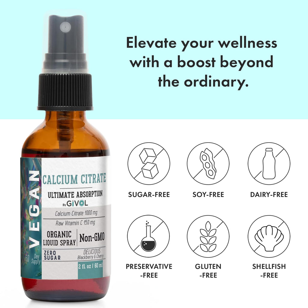 GIVOL Liquid Calcium Citrate 1000mg + Vitamin C 150mg Spray – Wild Cherry & Blackberry (2oz/60ml)