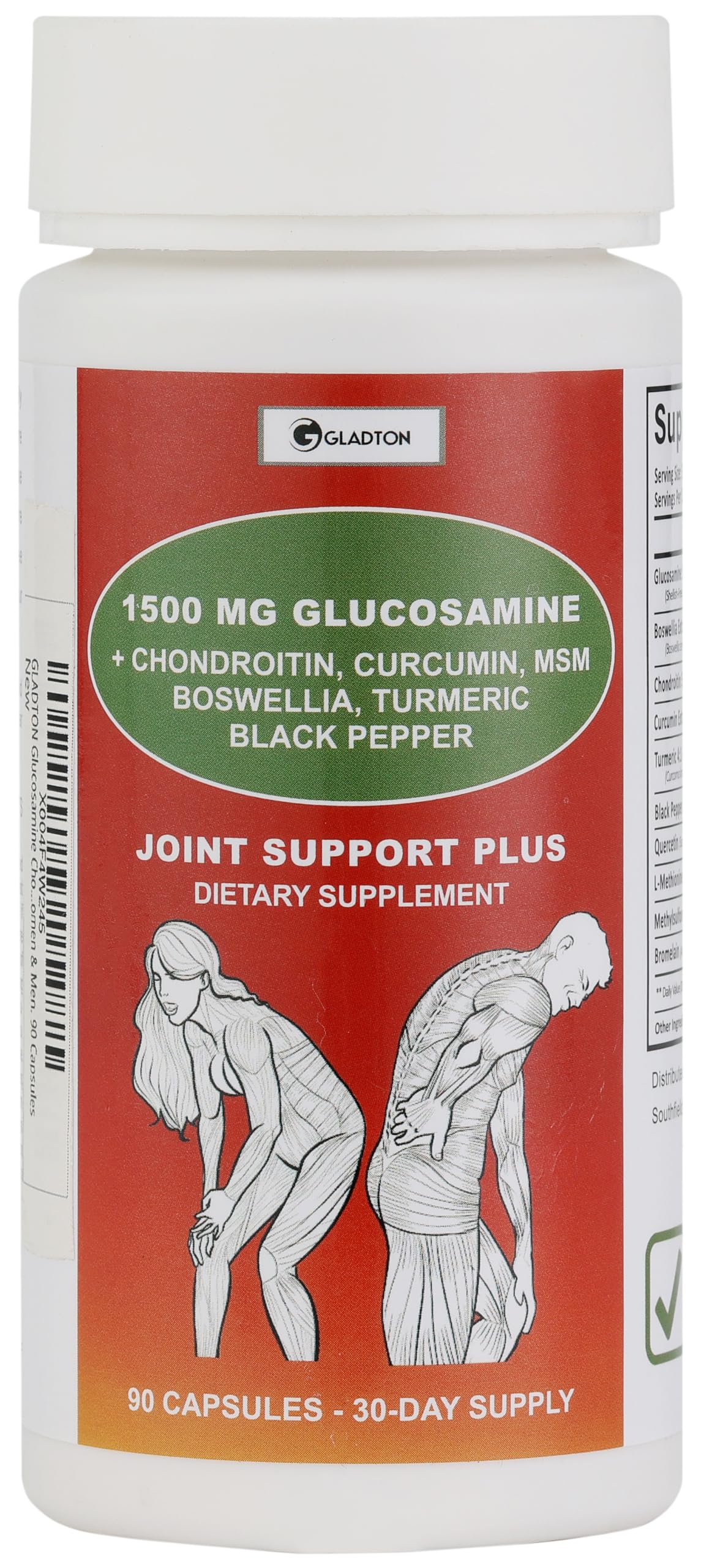 GLADTON Joint Support – Glucosamine, Chondroitin, MSM, Turmeric (90 Capsules)