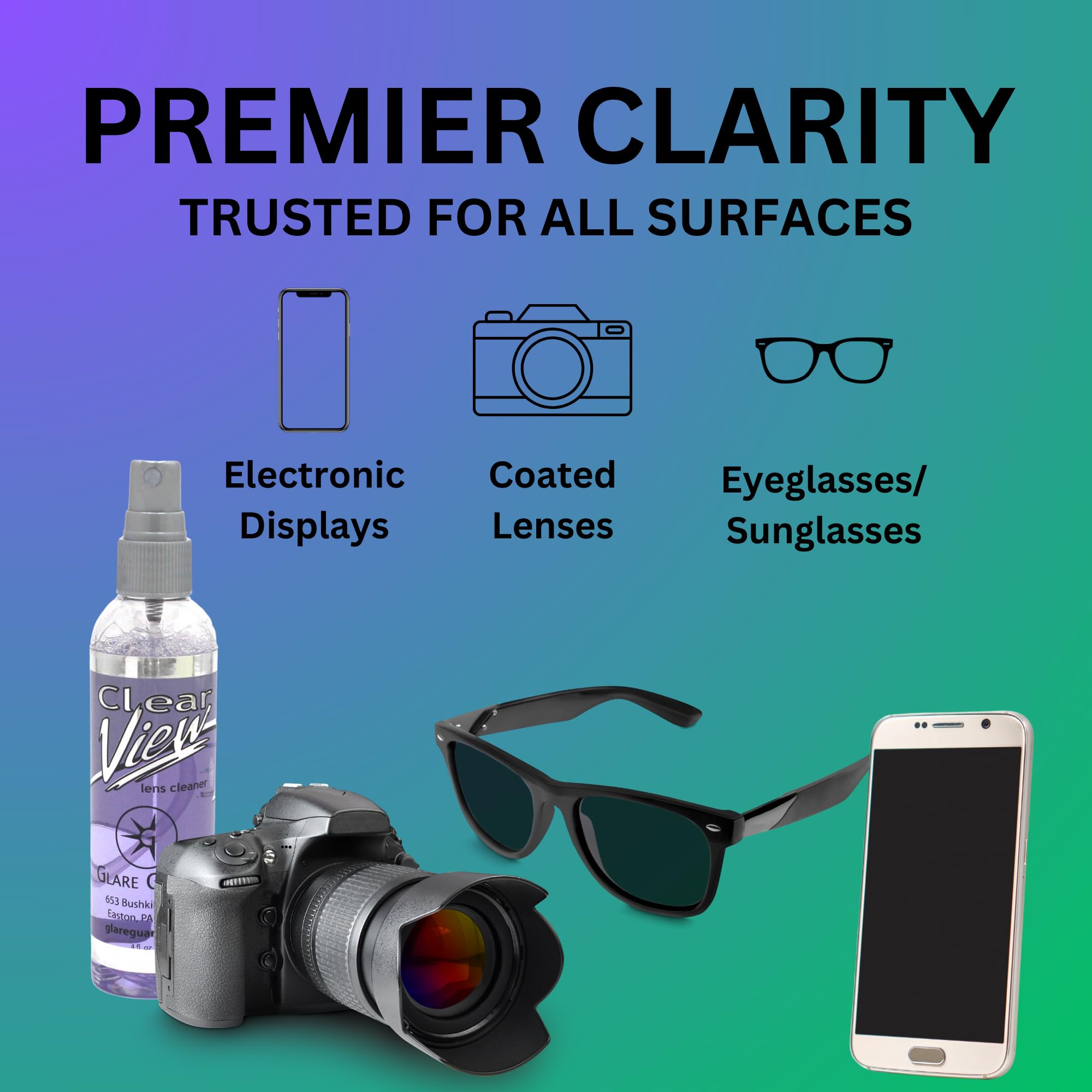 Glare Guard Clear View Lens Cleaner - Anti-Streak & Anti-Static 4oz