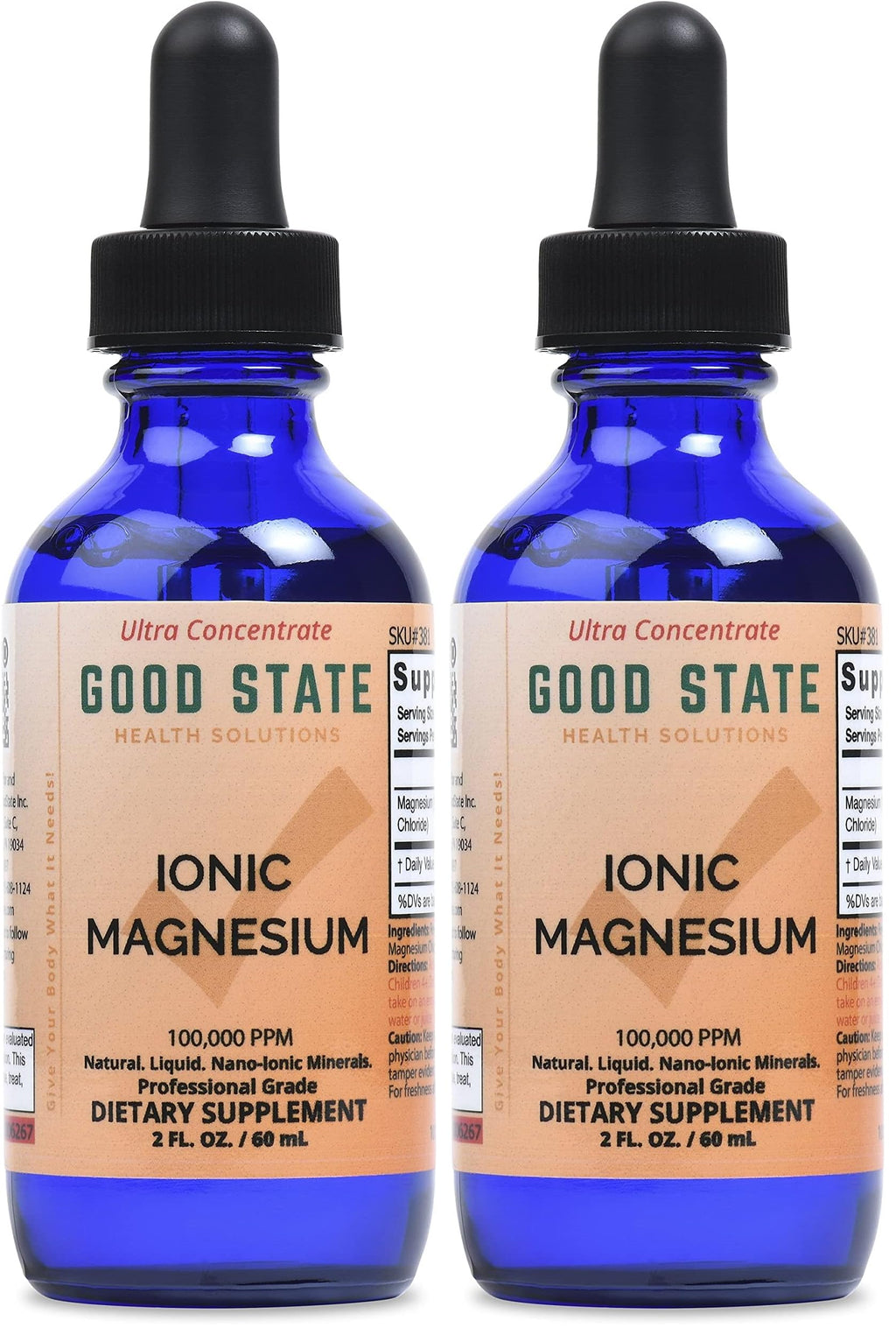 Glass Bottle Good State Liquid Ionic Magnesium Ultra Concentrate – 100 Servings per Bottle, Pack of 2