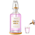 Glass Mouthwash Dispenser for Bathroom – 11.8oz, Stainless Steel Spouts, Bamboo Holder