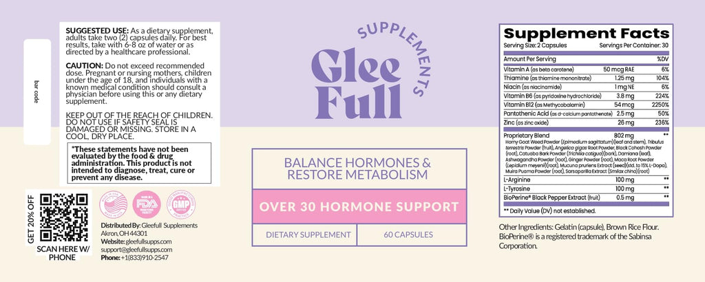 GLEEFULL SUPPS GleeFull Over 30 Hormone Support – Menopause & Hormone Balance for Women