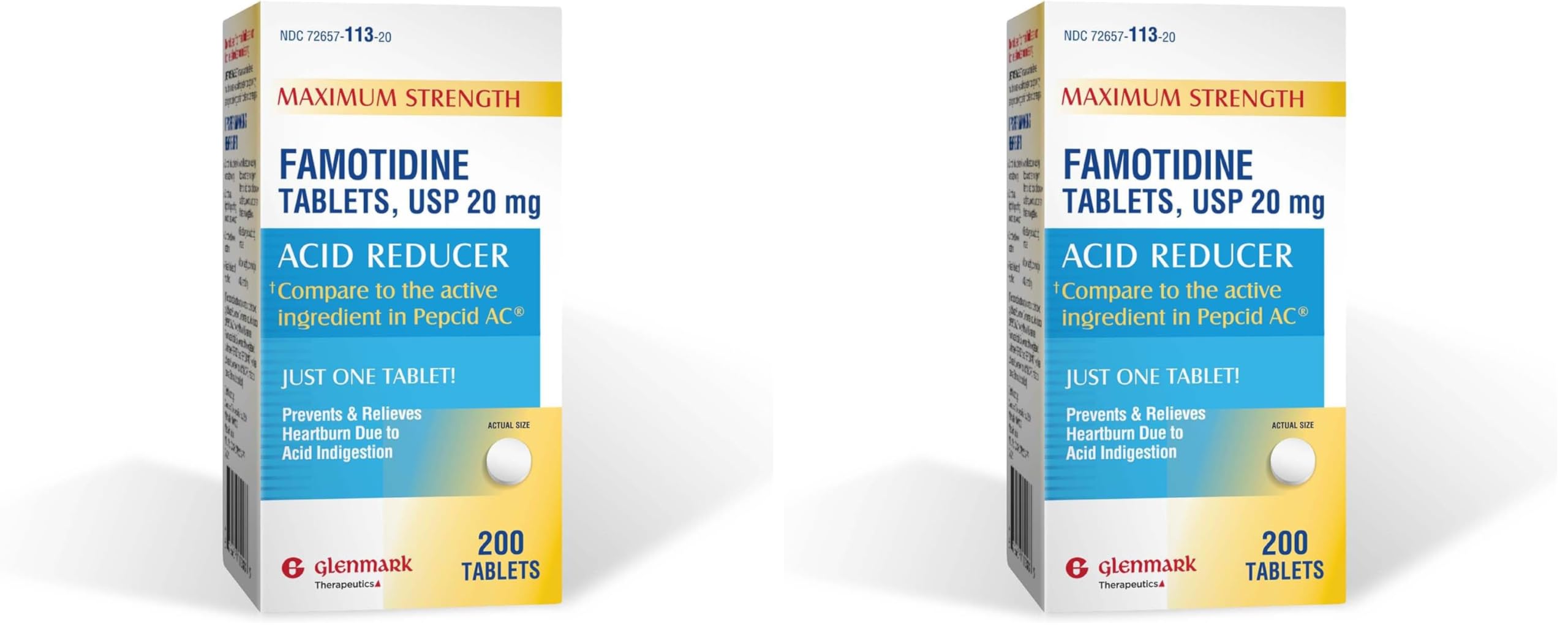 Glenmark Maximum Strength Famotidine 20 mg – 200 Count (Pack of 2) | Heartburn Relief