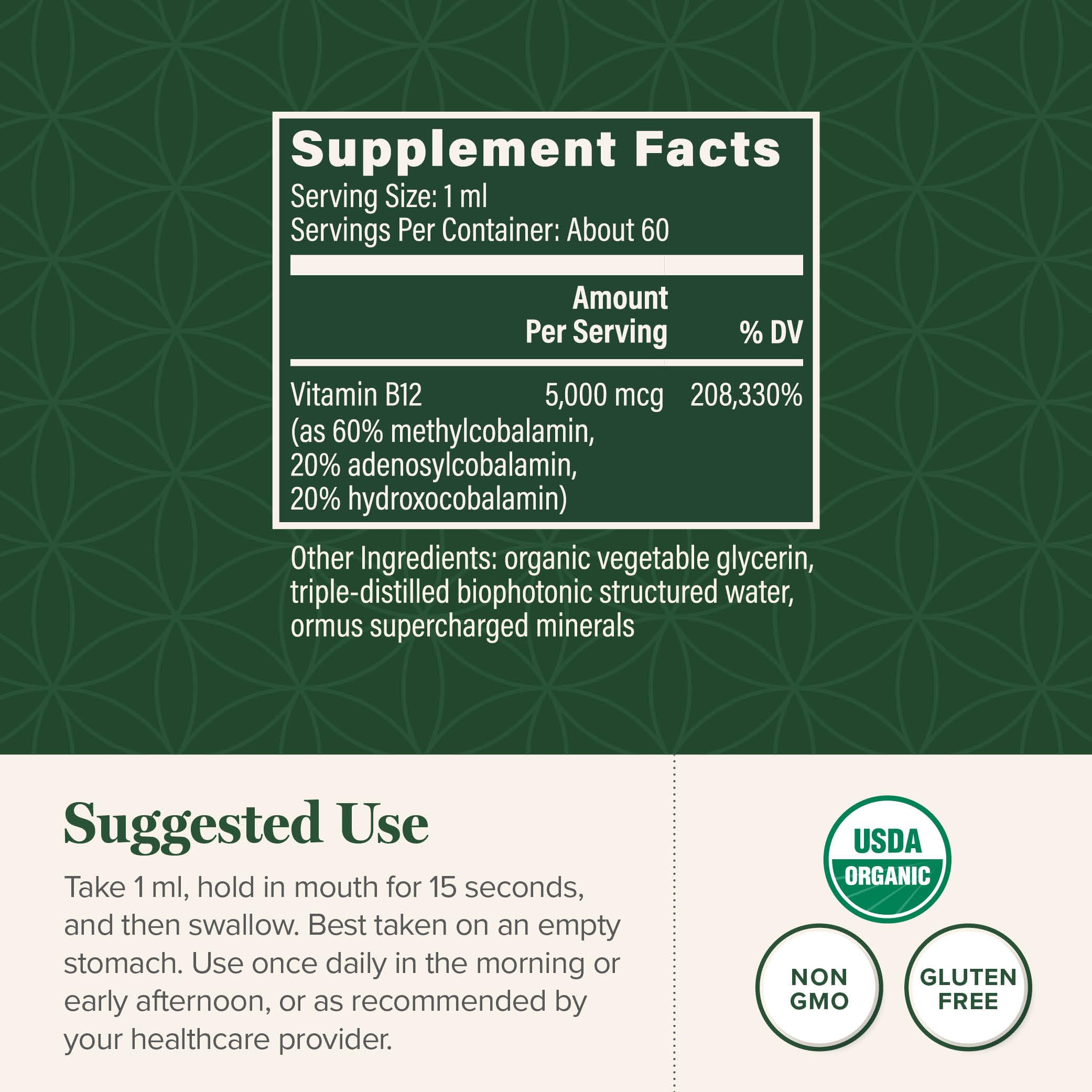 Global Healing Vitamin B12 5000 mcg Sublingual Liquid – Methylcobalamin & Hydroxo Blend, Vegan & Non-GMO (2 oz)