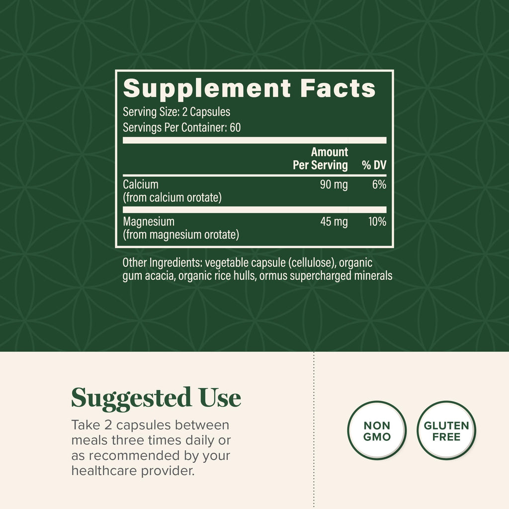Global Healing Calcium and Magnesium Orotate - Bone Strength Supplement for Women and Men - Helps Support Strong Teeth and Cardiovascular Health for Normal Muscle Function - 120 Capsules