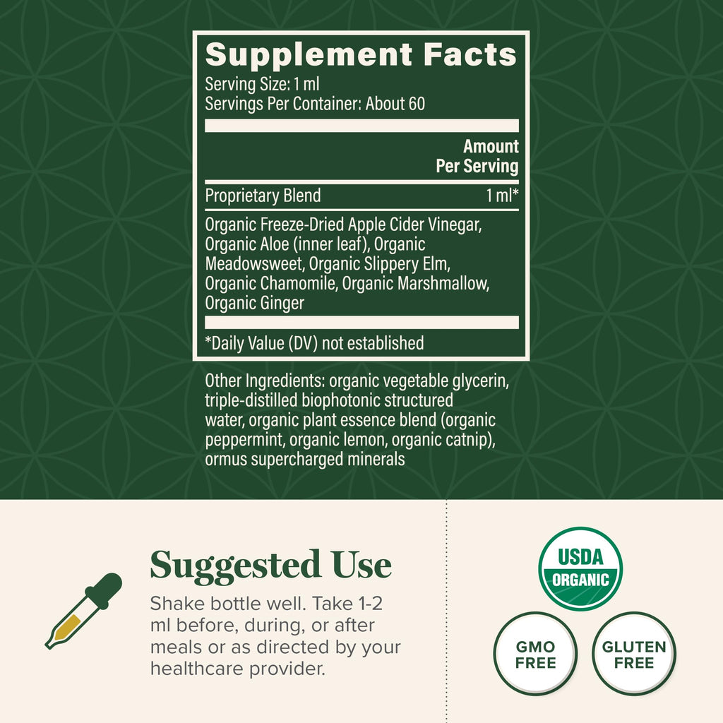 Global Healing Center Acid Reflux Relief Organic Liquid – Slippery Elm, 2 Fl oz