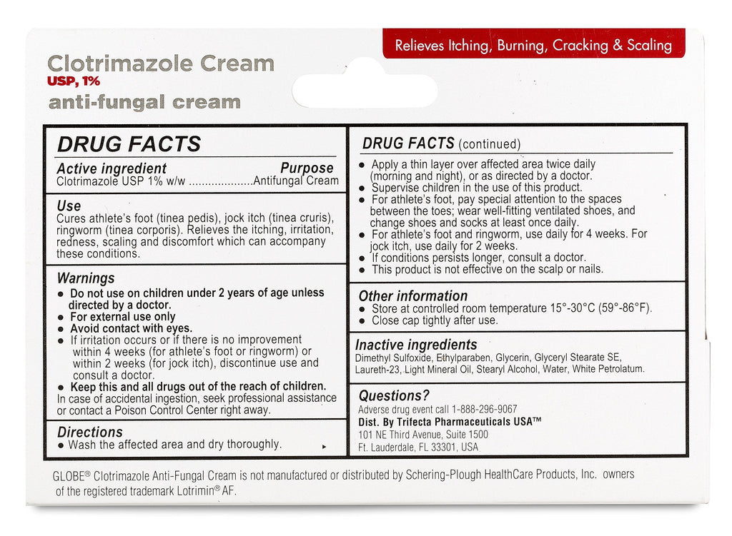 Globe Clotrimazole 1% Antifungal Cream 1 oz (4 Pack) – Relief for Itching, Burning, Cracking & Scaling