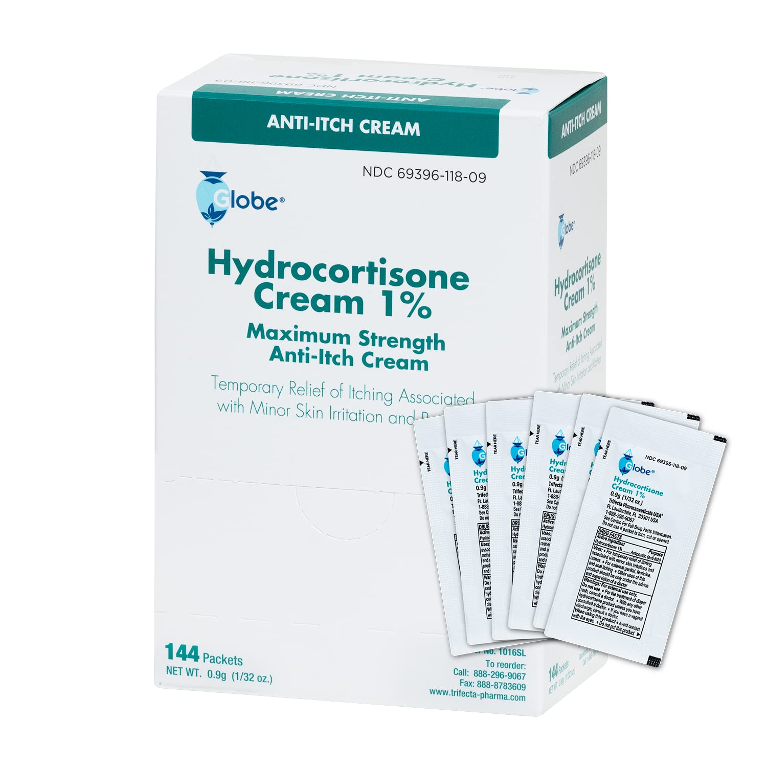 Globe Hydrocortisone 1% Cream — 0.9g Unit Dose Packets (Box 144) Anti-Itch Cream