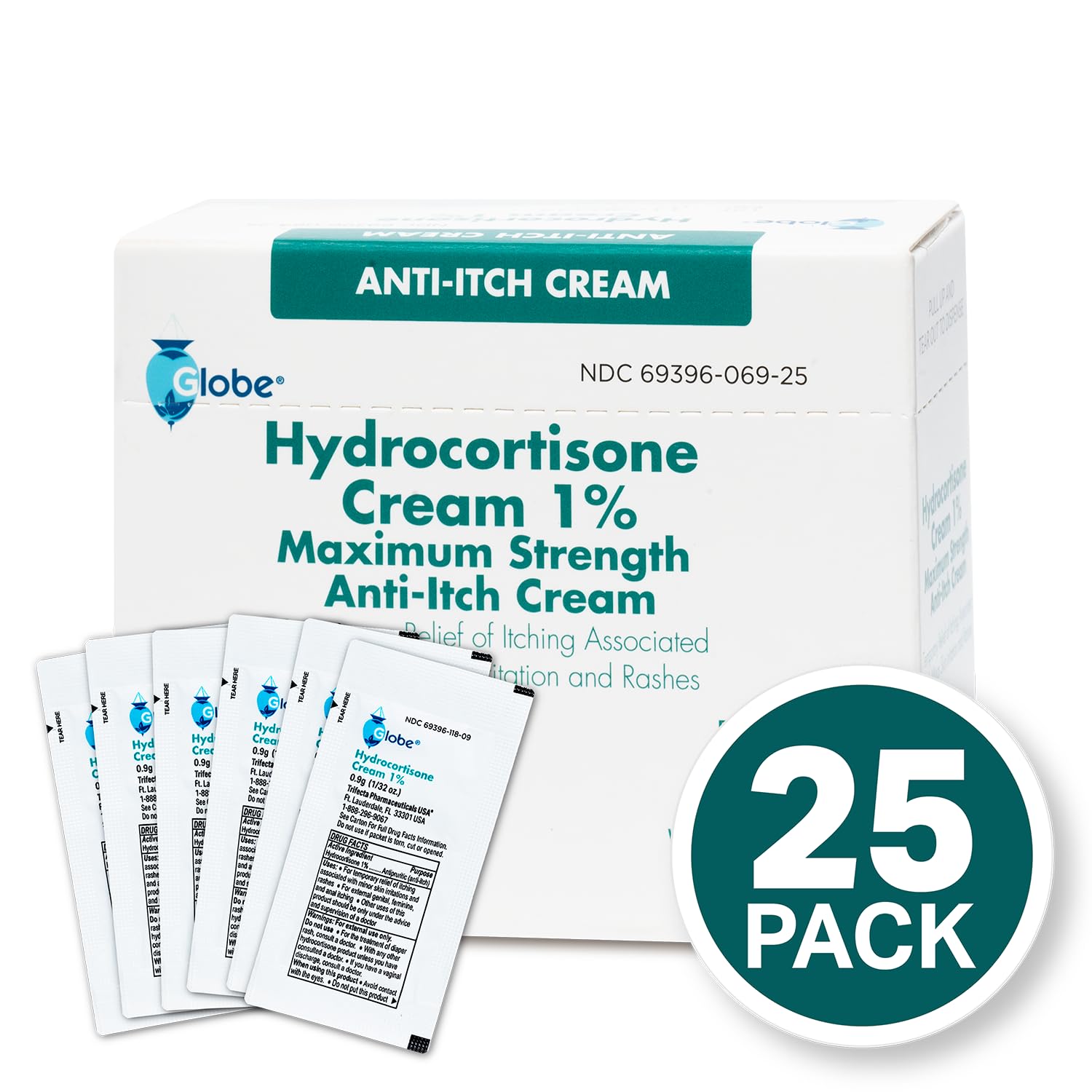 Globe Hydrocortisone 1% Cream – 25 Packets | Anti-Itch Relief