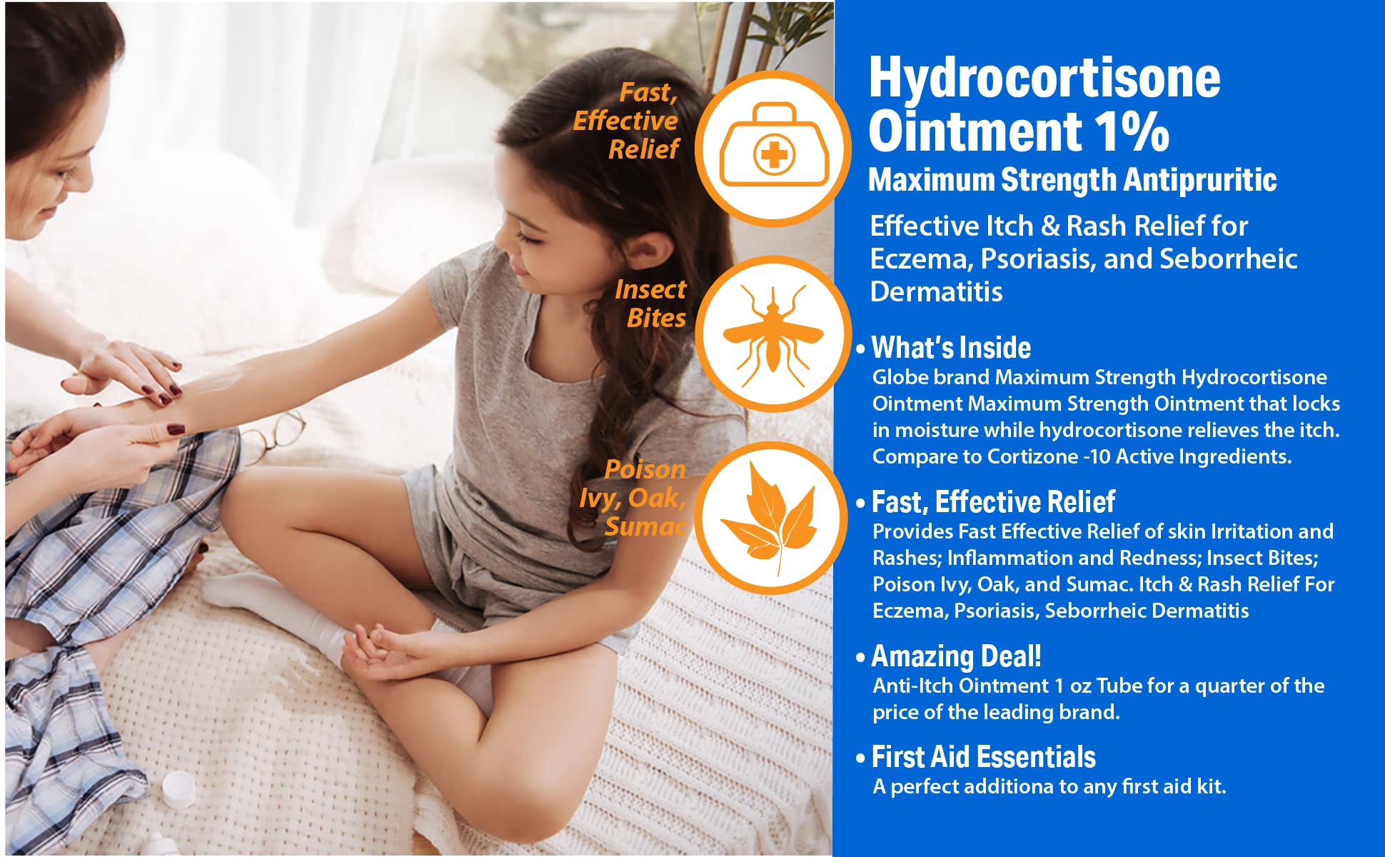 Globe (4 Pack) Hydrocortisone 1% Ointment – Maximum-Strength Anti-Itch for Itch, Rash & Insect Bites