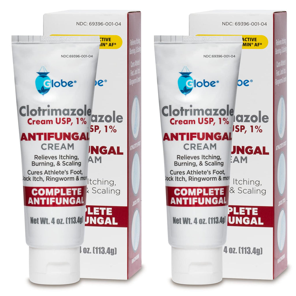 Globe Clotrimazole 1% Cream – 4 oz (2 Pack) Antifungal Relief for Itching, Burning, Ringworm