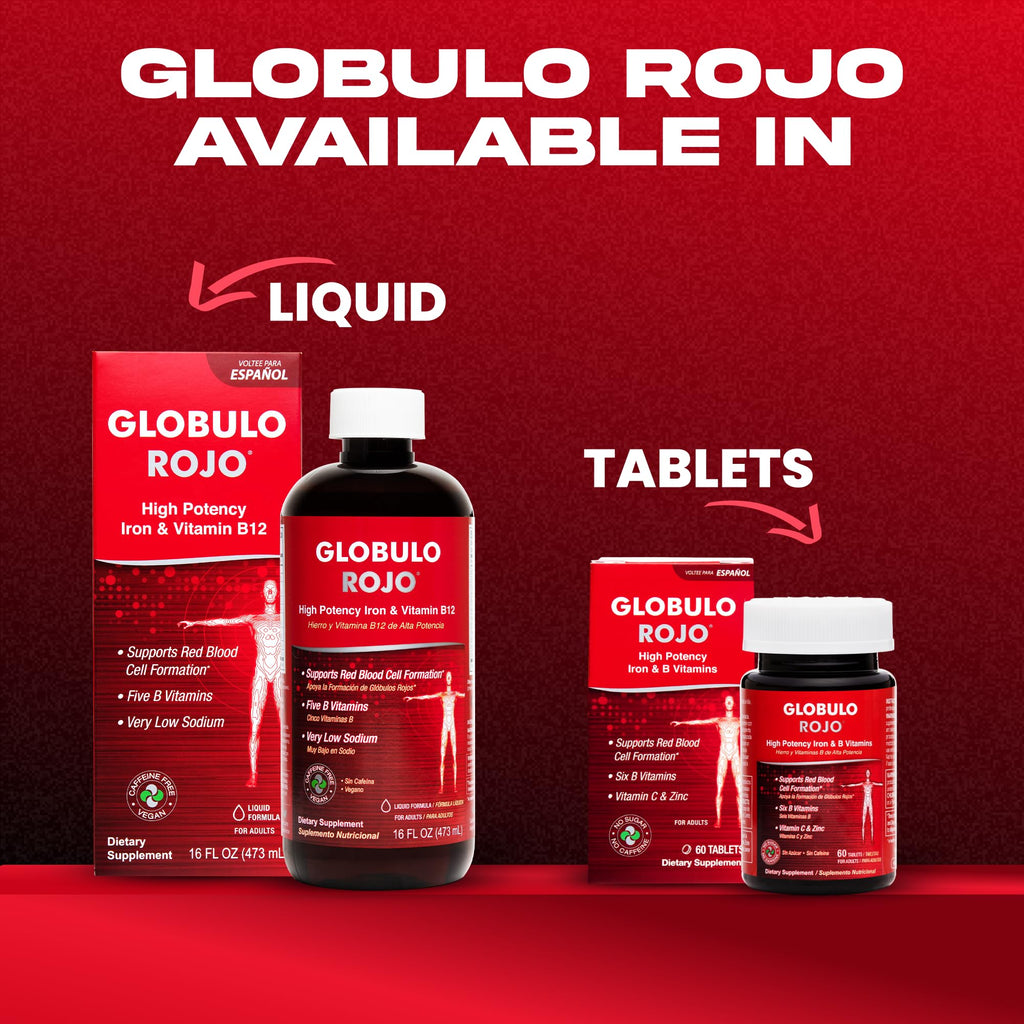 Globulo Rojo Iron Supplement – High-Potency Vegan Liquid Iron + B Vitamins, 16 Oz