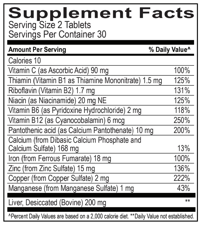 Globulo Rojo Iron Supplement - High Potency Iron & B Vitamins (60 Tablets)